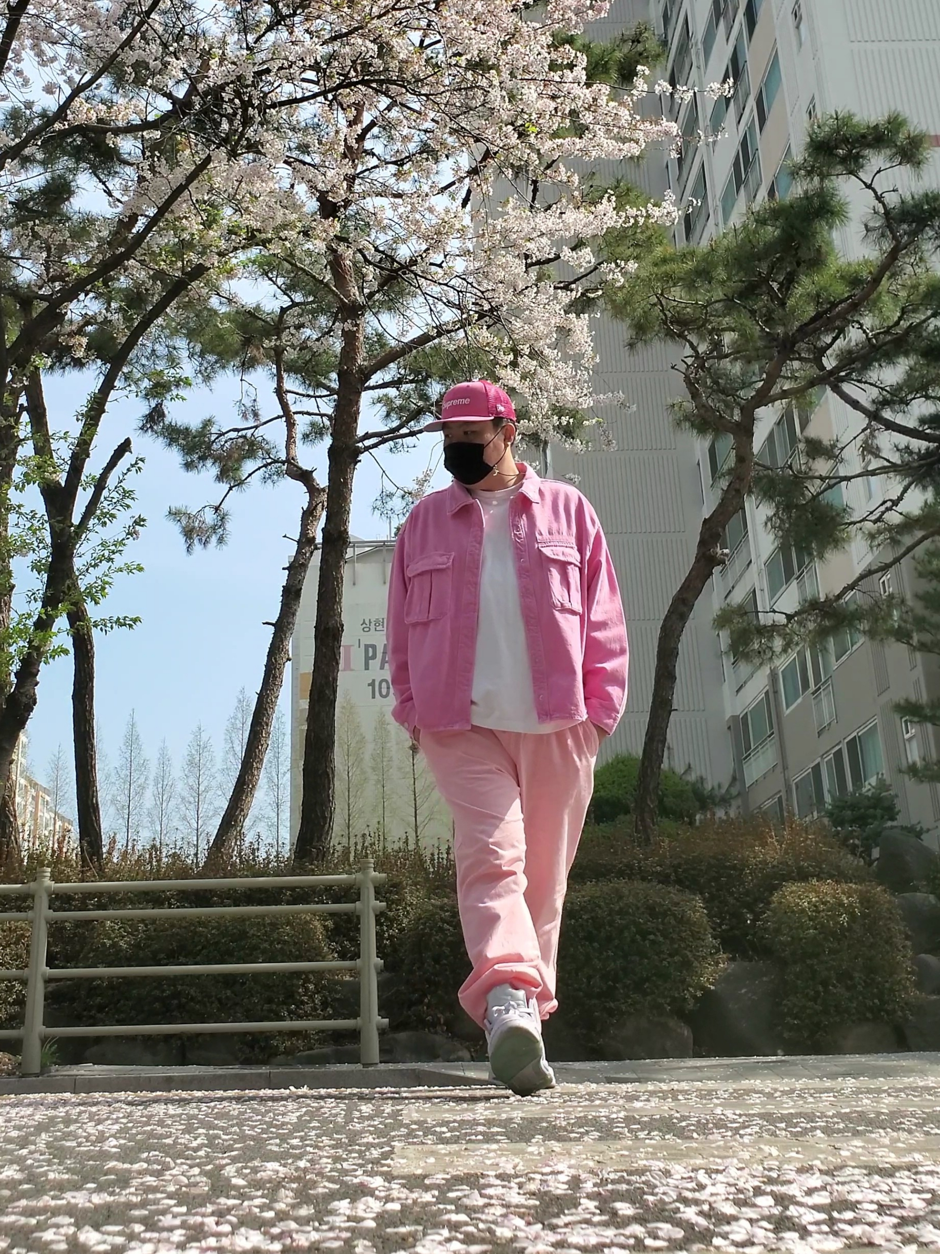 Supreme Box Logo Mesh Back New Era Pink - 22SS, Jordan 5 Retro SE Regal Pink 착용 스타일 - 3