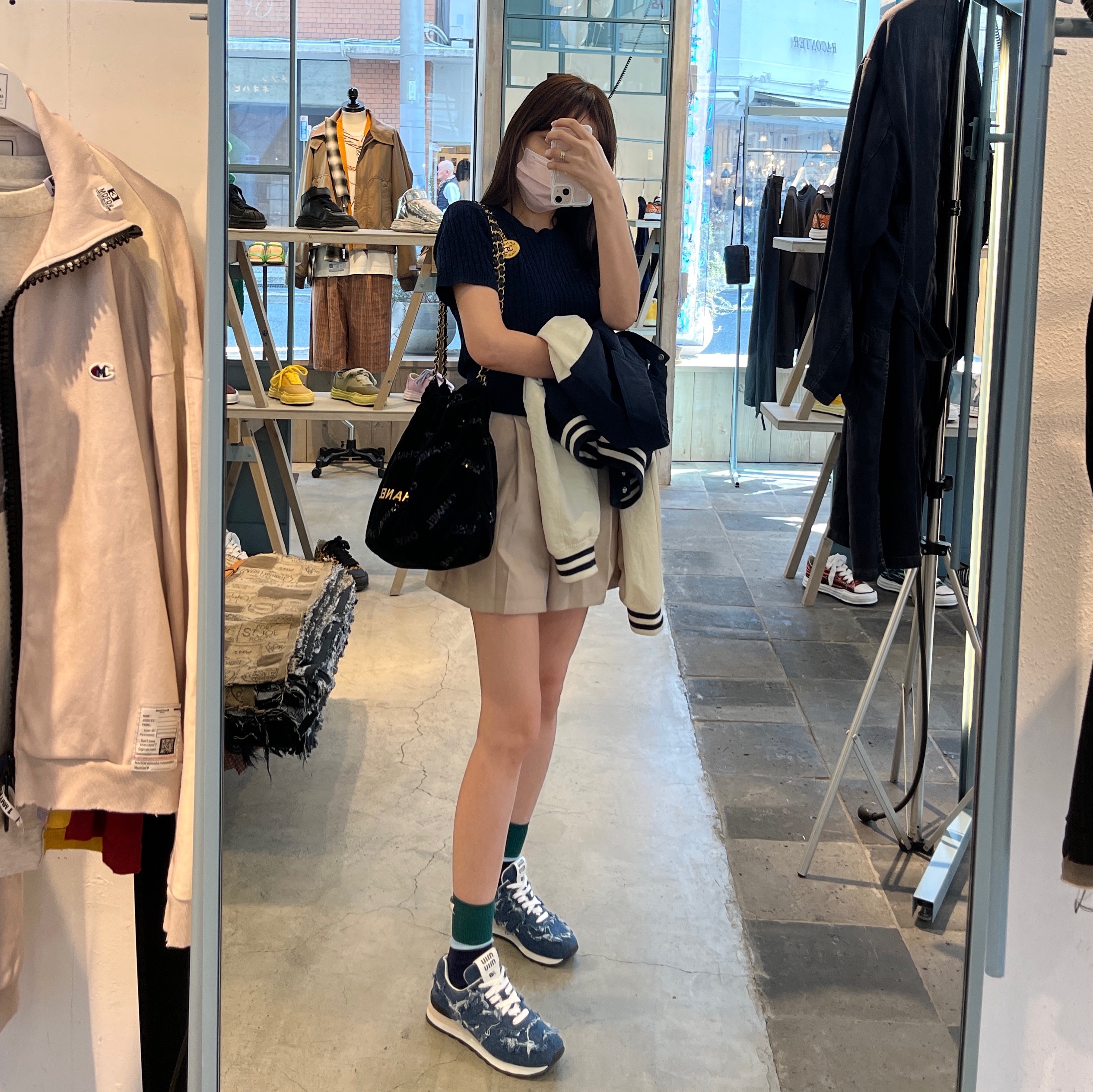 (W) New Balance x Miu Miu 574 Denim 착용 스타일