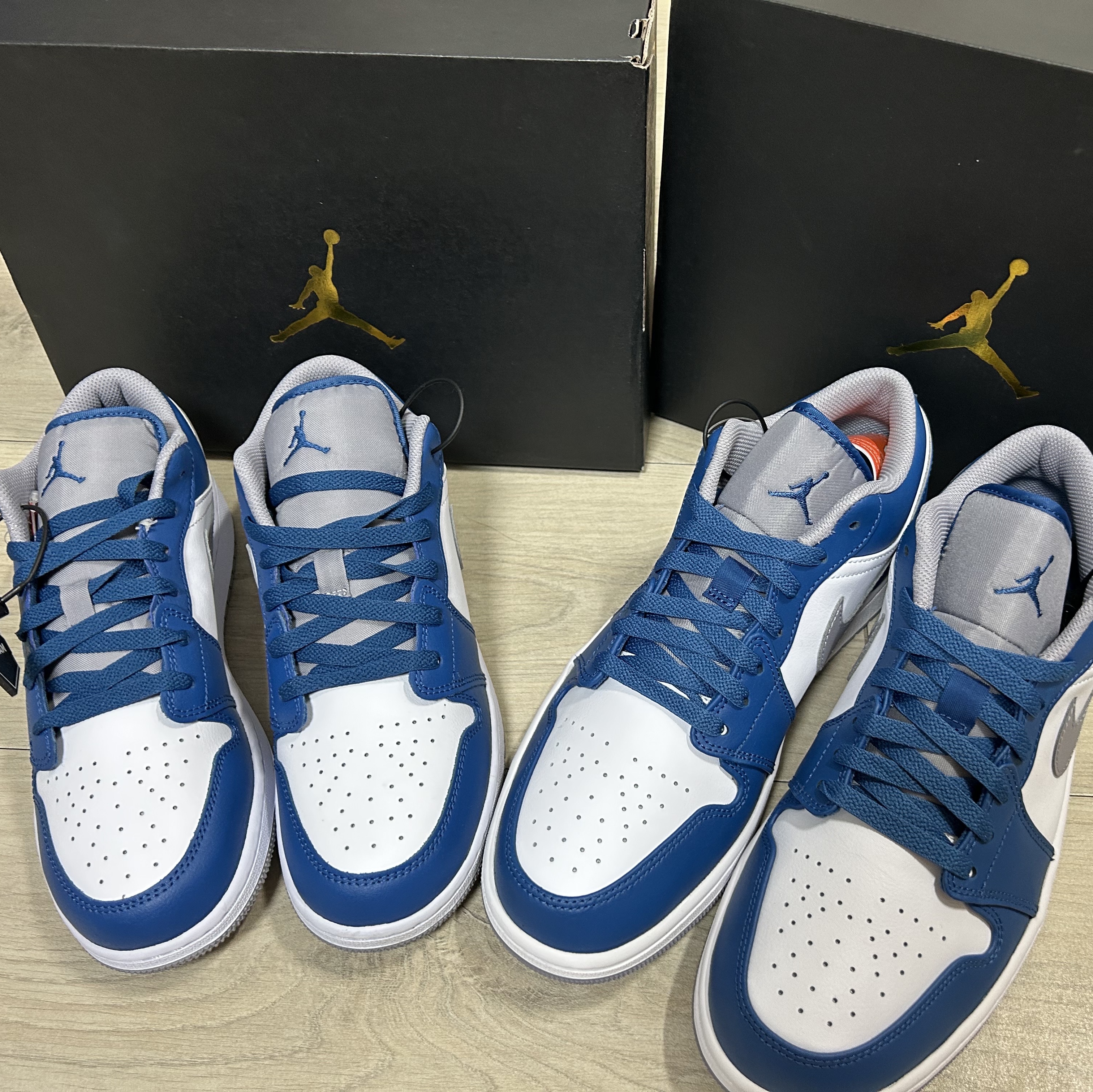 Jordan 1 Low True Blue Cement Grey, (GS) Jordan 1 Low True Blue Cement Grey 착용 스타일 - 2