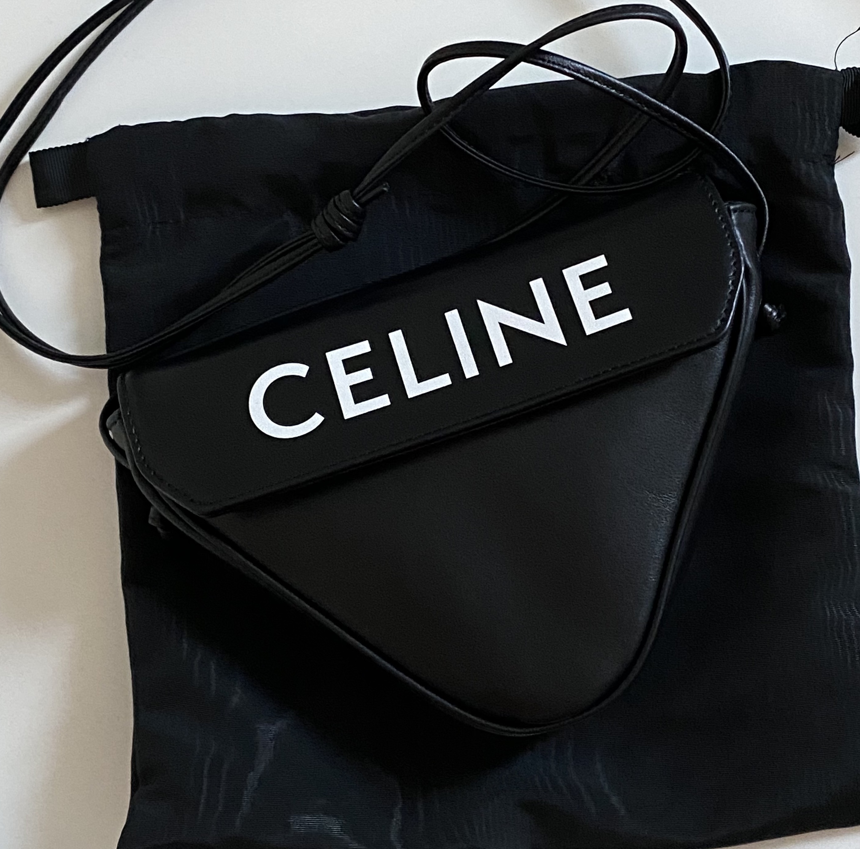 Celine Triangle Bag in Smooth Calfskin with Celine Print Black 착용 스타일
