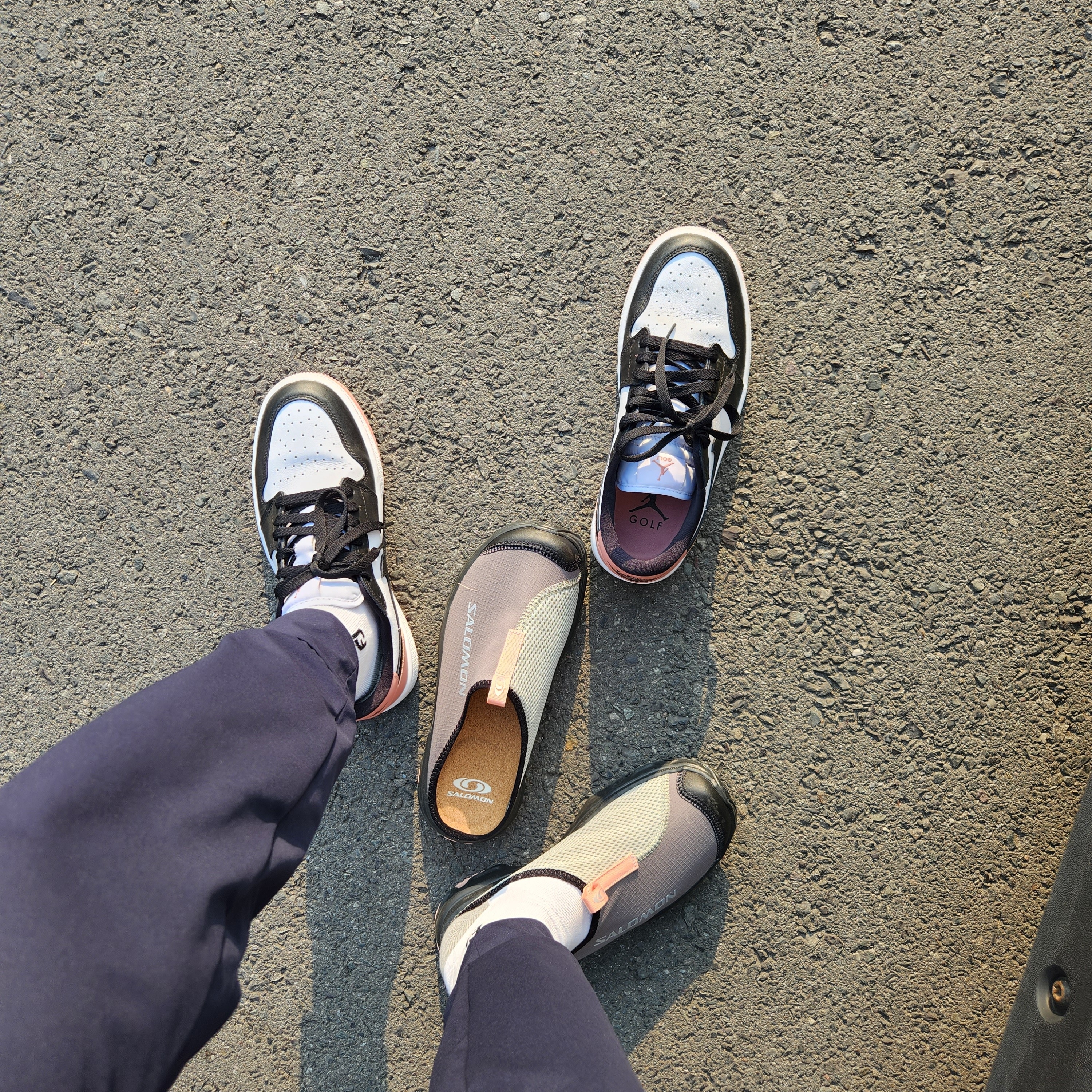 Jordan 1 Low Golf Rust Pink, Salomon RX Slide 3.0 Pewter 착용 스타일 - 2