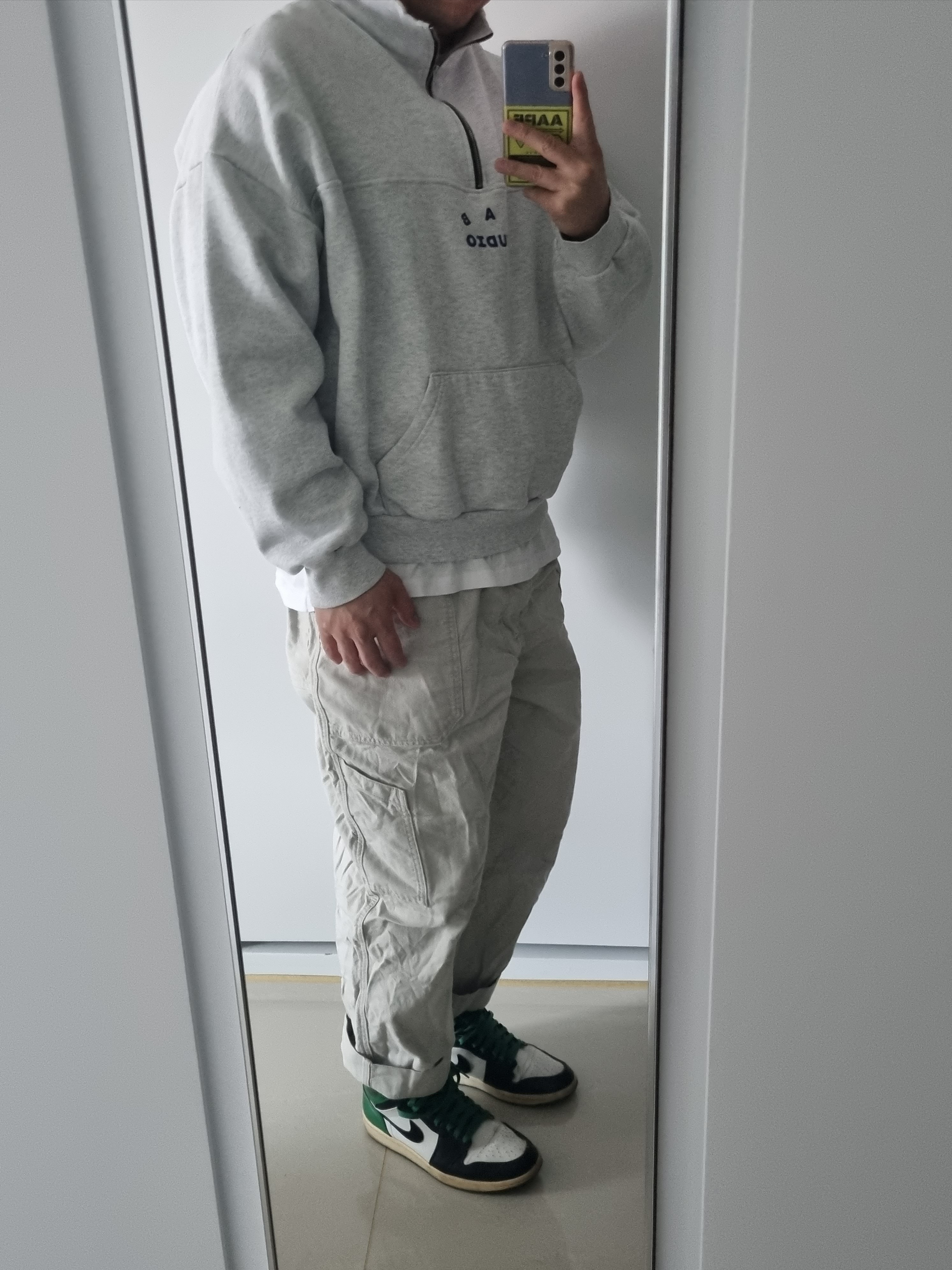 Jordan 1 DMP One 60 Pts, IAB Studio Half Zip Pullover Light Gray 착용 스타일 - 1