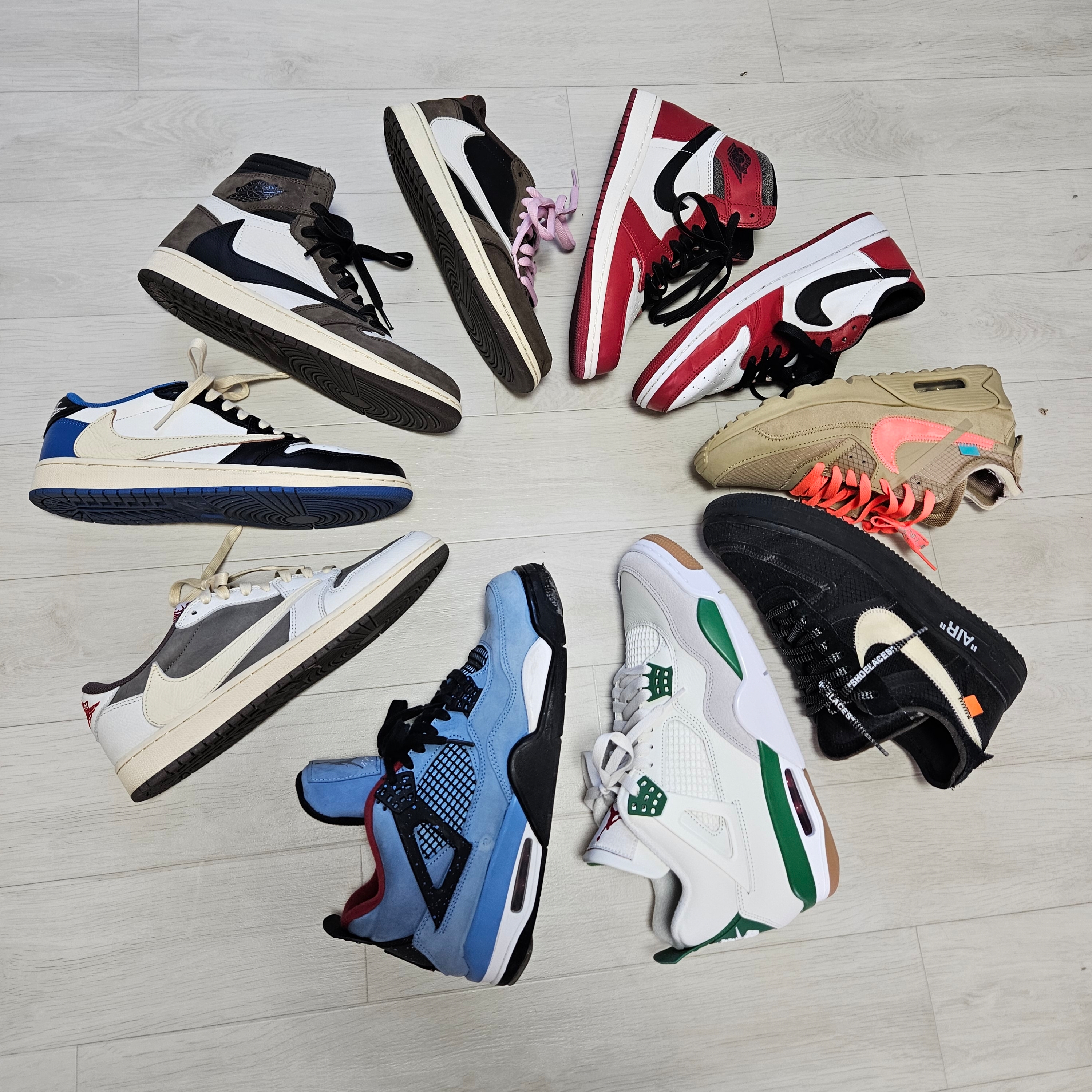 Jordan 1 x Travis Scott Retro Low OG SP Sail and Ridgerock, Jordan 1 x Travis Scott x Fragment Retro Low OG SP Military Blue 착용 스타일