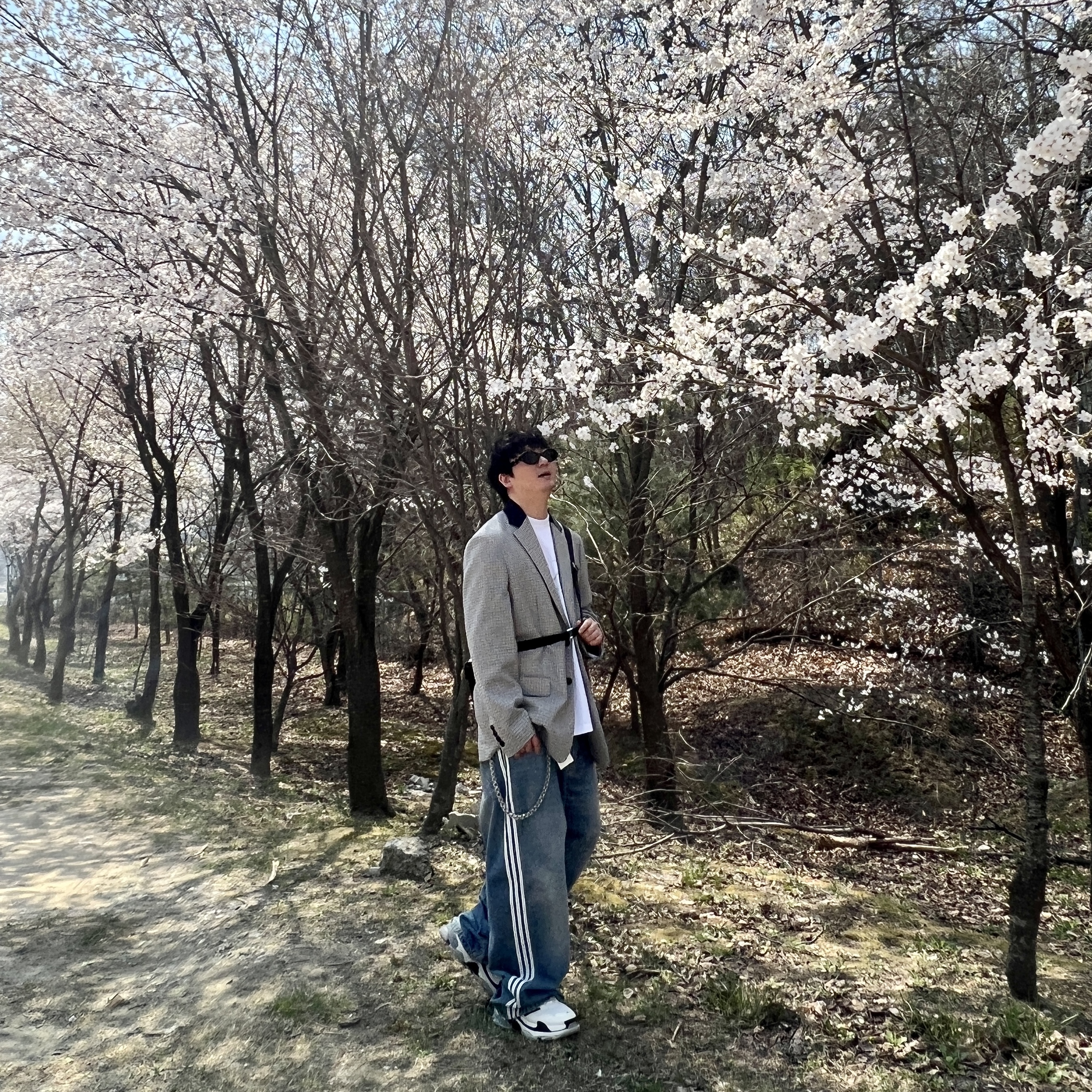 Balenciaga x Adidas Triple S Sneakers White Black, Balenciaga x Adidas Large Baggy Trousers Blue 착용 스타일 - 1