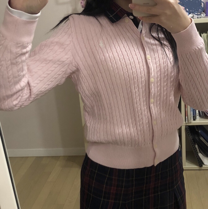 [30% 적립] Polo Ralph Lauren Children Mini Cable Cotton Cardigan Pink 착용 스타일