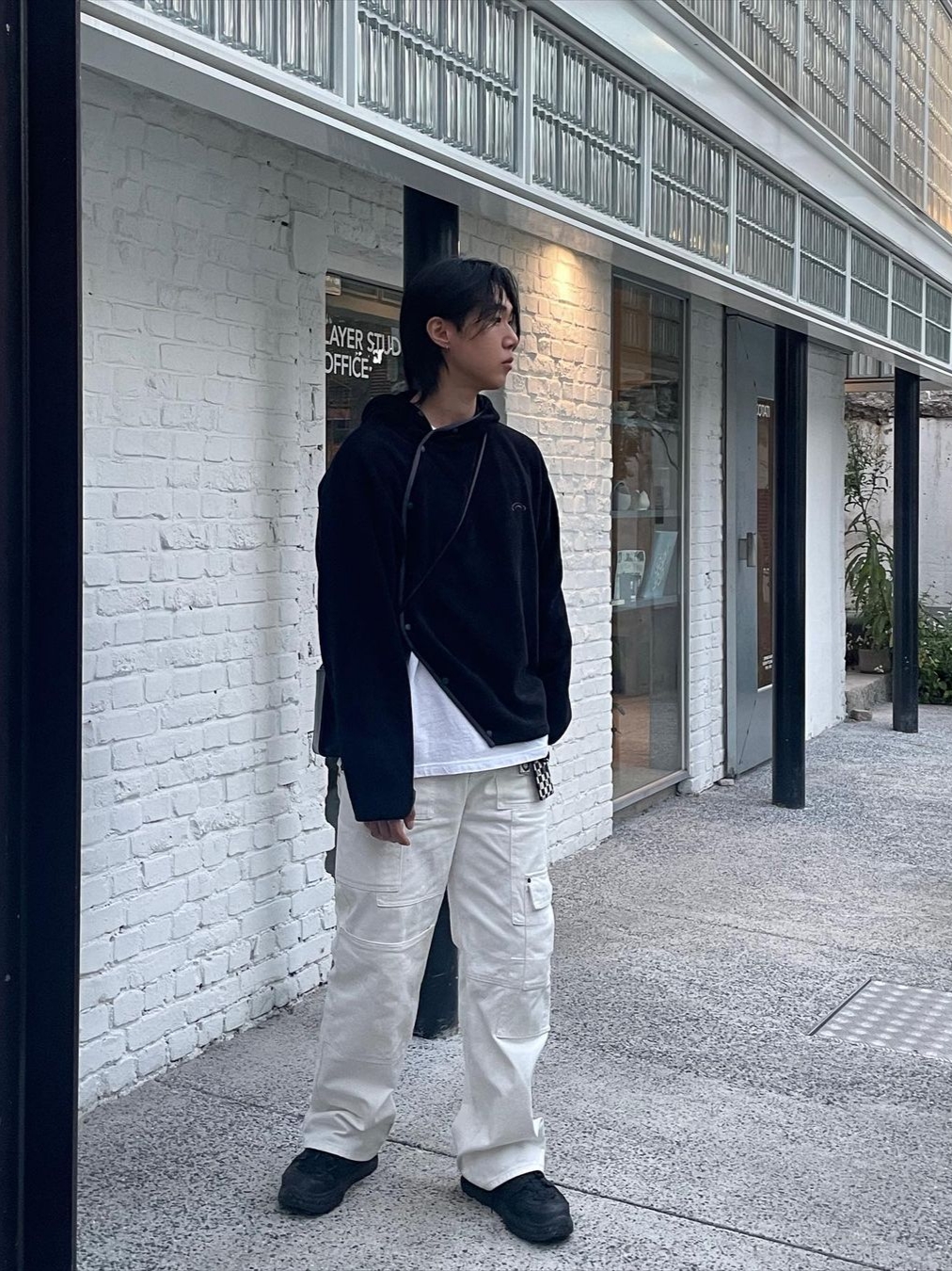 Art Of Field Side Snap Jersey Hooded Black 착용 스타일 - 2