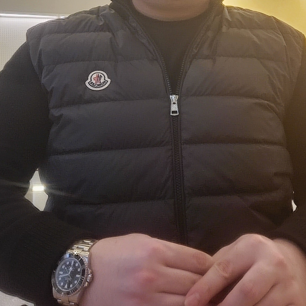 Moncler Padded Wool Cardigan Black - 23SS, Rolex Submariner 41mm 124060 Black Oyster 착용 스타일