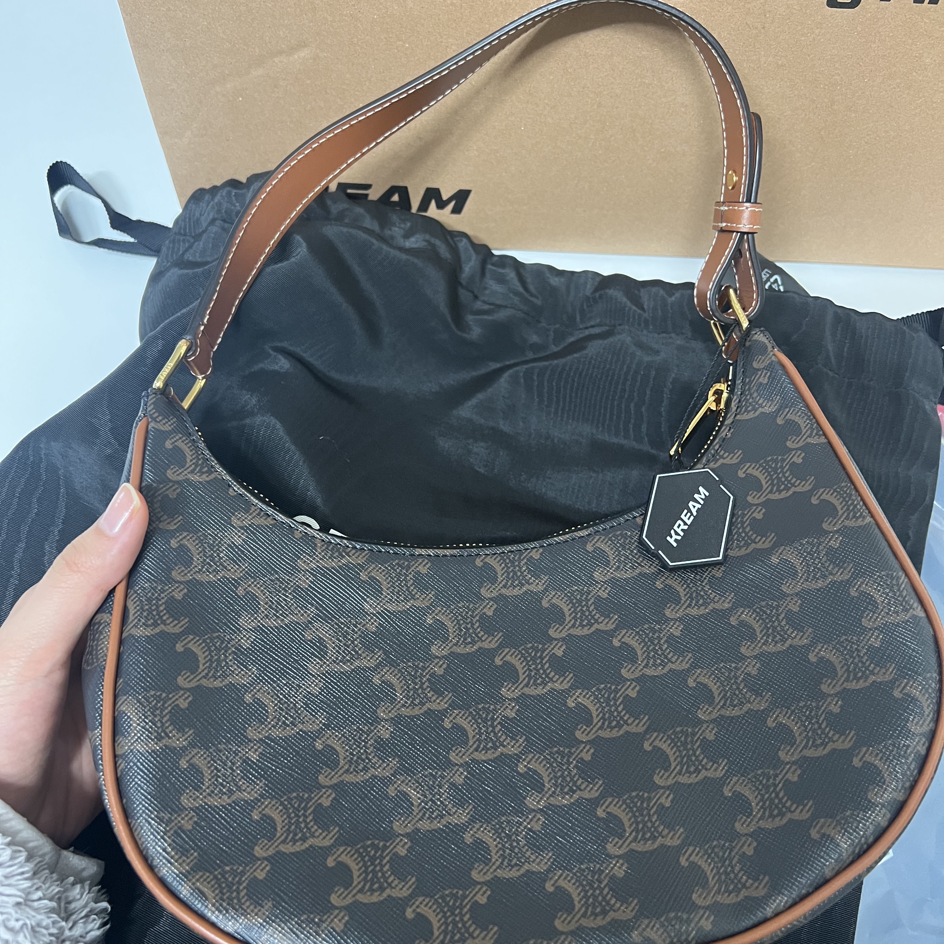 Celine Ava Bag in Triomphe Canvas and Calfskin Tan 착용 스타일