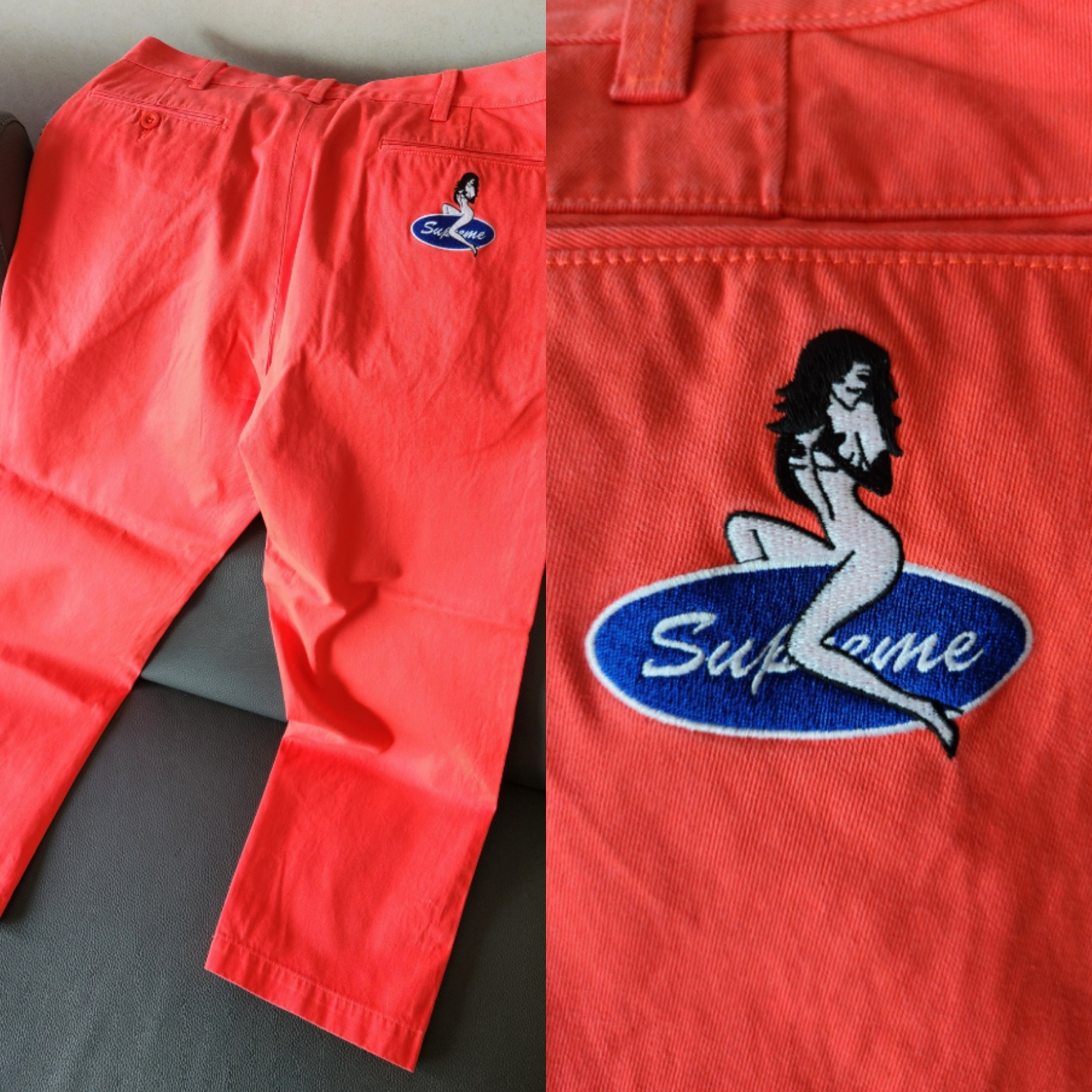 Supreme Chino Pants Neon Red - 23SS 착용 스타일