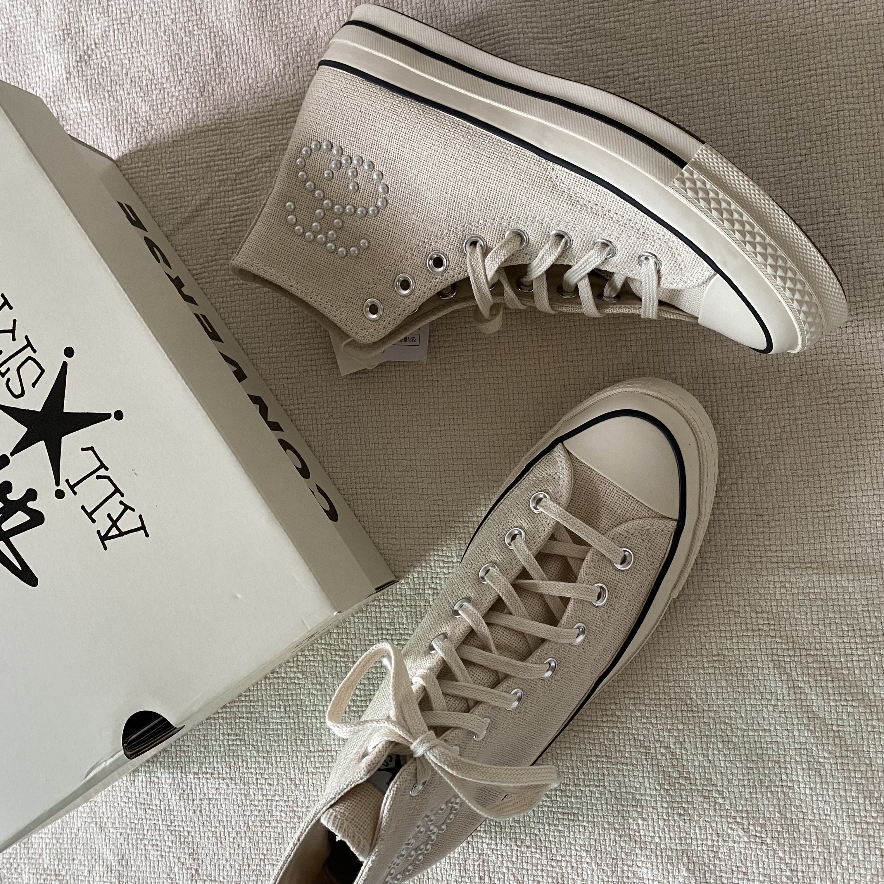 Converse x Stussy Chuck 70 High Natural Ivory 착용 스타일