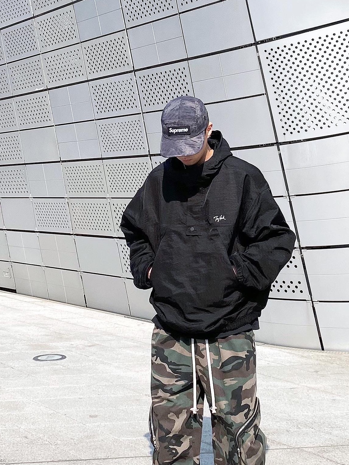 Supreme Military Camp Cap Black Prym1 Camo - 22SS, Nike Air Force 1 '07 WB Flax 착용 스타일 - 2