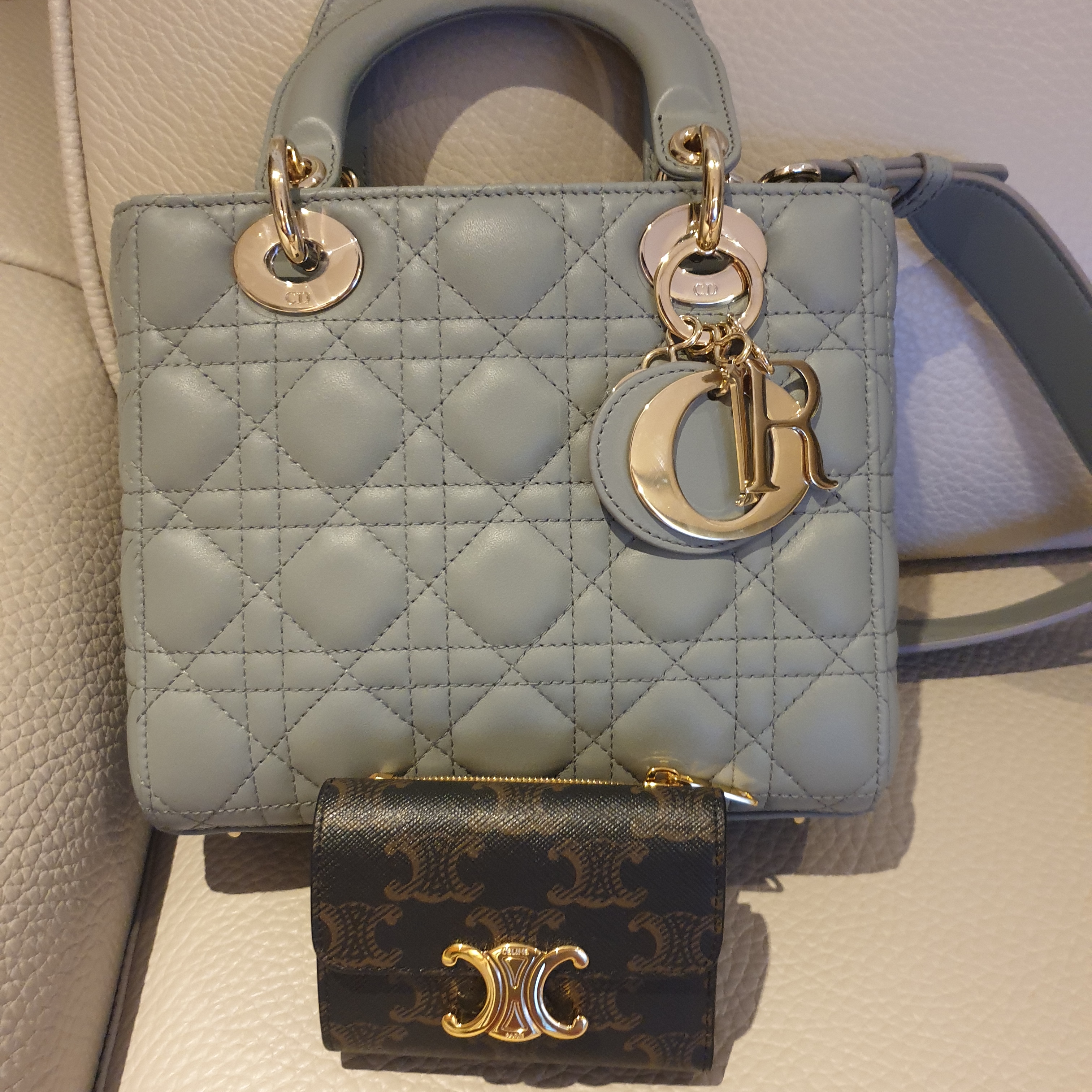 Celine Compact Wallet with Coin in Triomphe Canvas Tan 착용 스타일