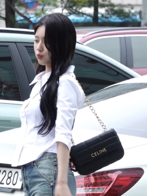 Celine Chain Shoulder Bag Matelasse Monochrome Celine in Quilted Goatskin Black 착용 스타일 - 2