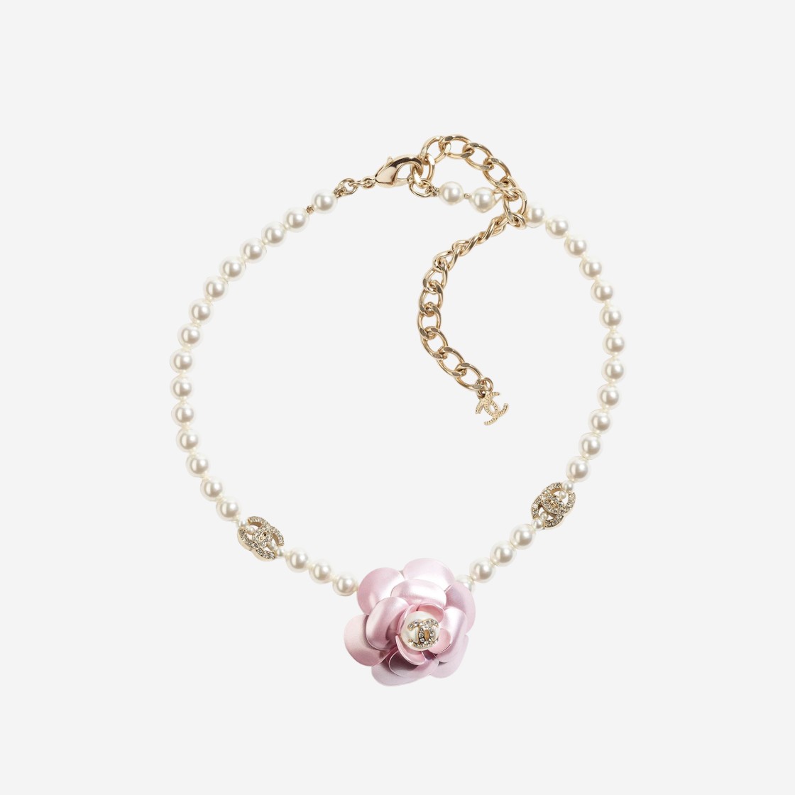 (W) Chanel Choker Metal Glass Pearls Imitation Pearls Strass & Gold Pearly Pink Pearly White Crystal 상세 이미지 1