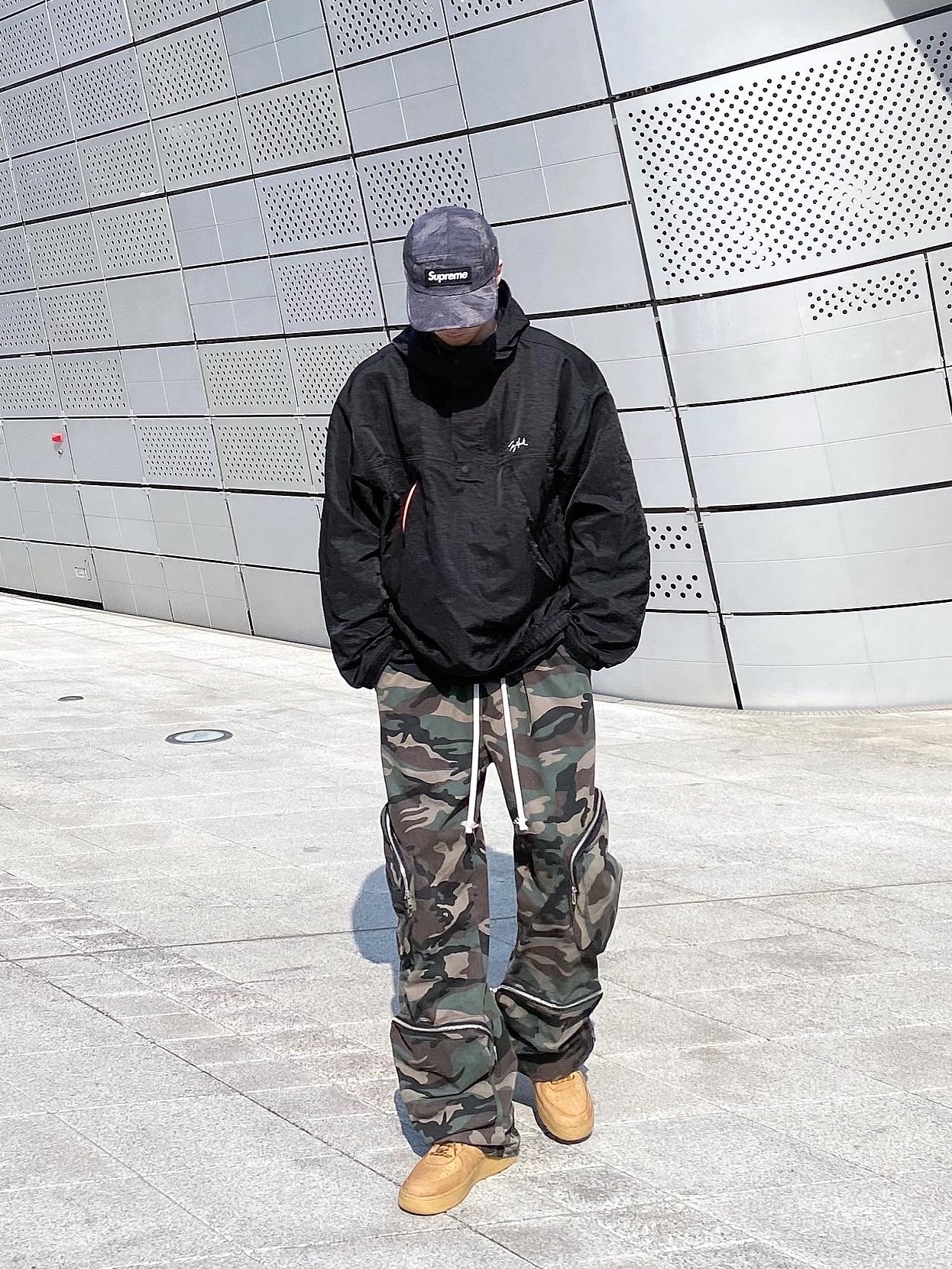 Supreme Military Camp Cap Black Prym1 Camo - 22SS, Nike Air Force 1 '07 WB Flax 착용 스타일 - 1