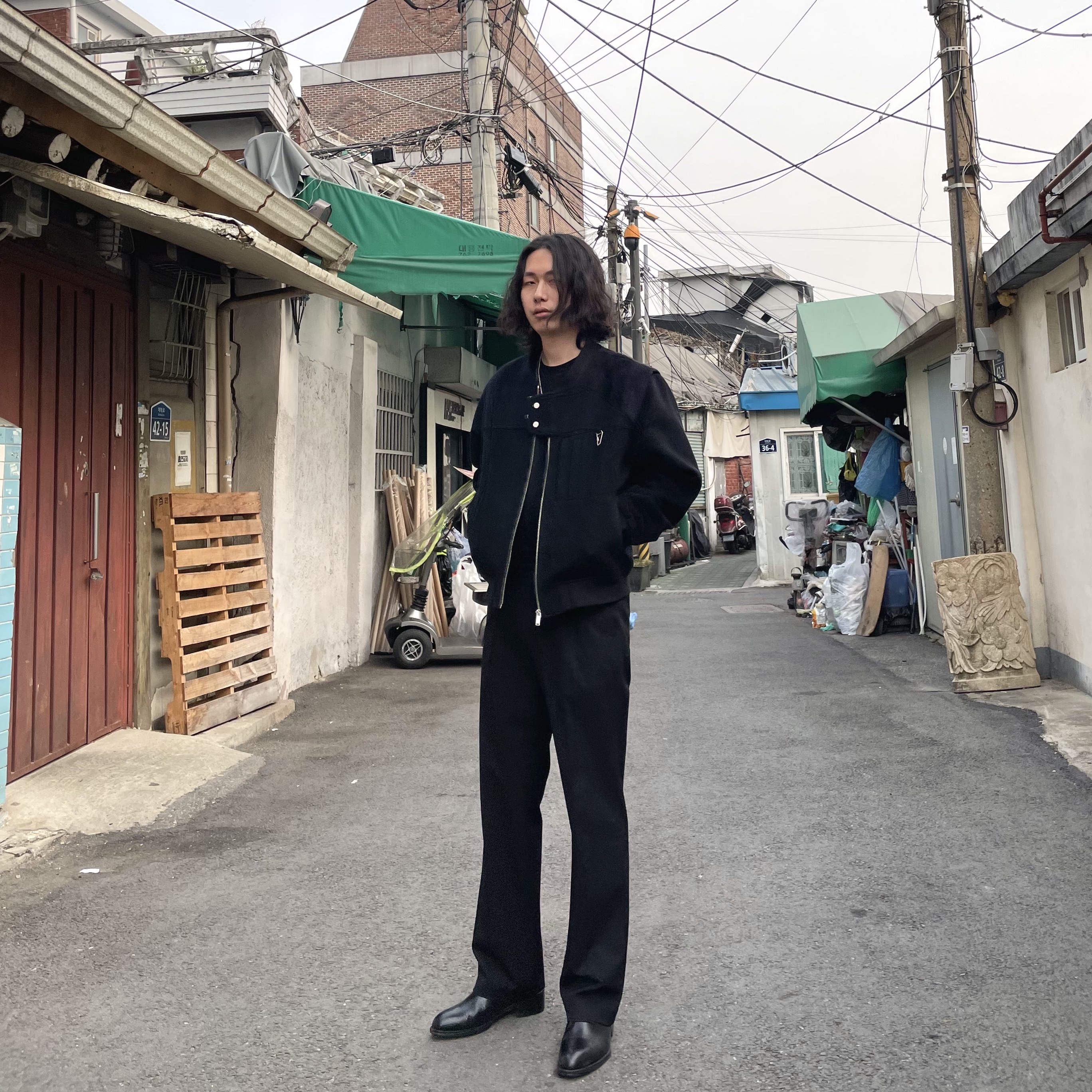 Undermycar Gaudin Alpaca Shoulder Wool Blouson Moonless Night - 22SS 착용 스타일 - 1