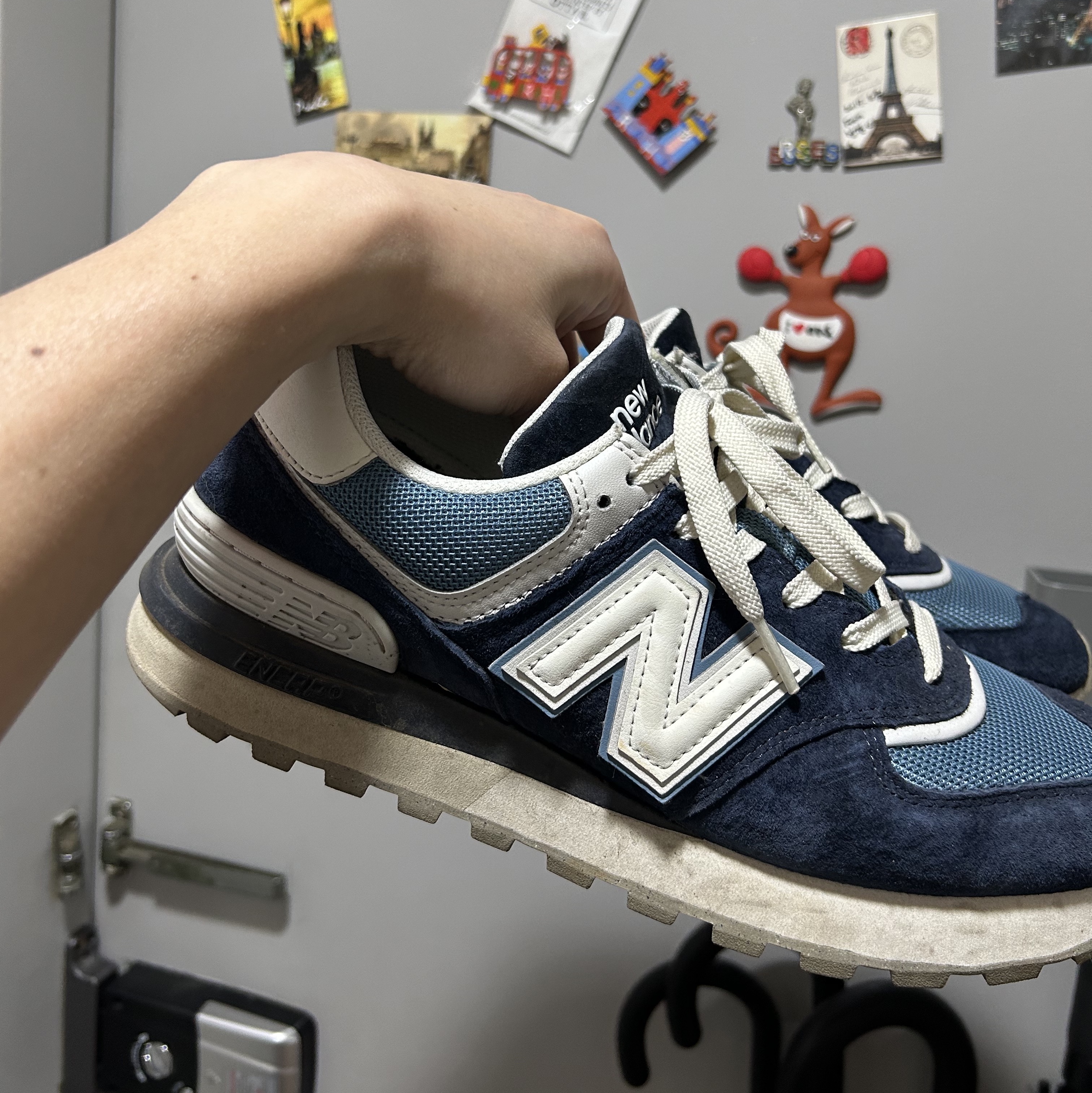 New Balance 574 Legacy Navy Sea Salt 착용 스타일