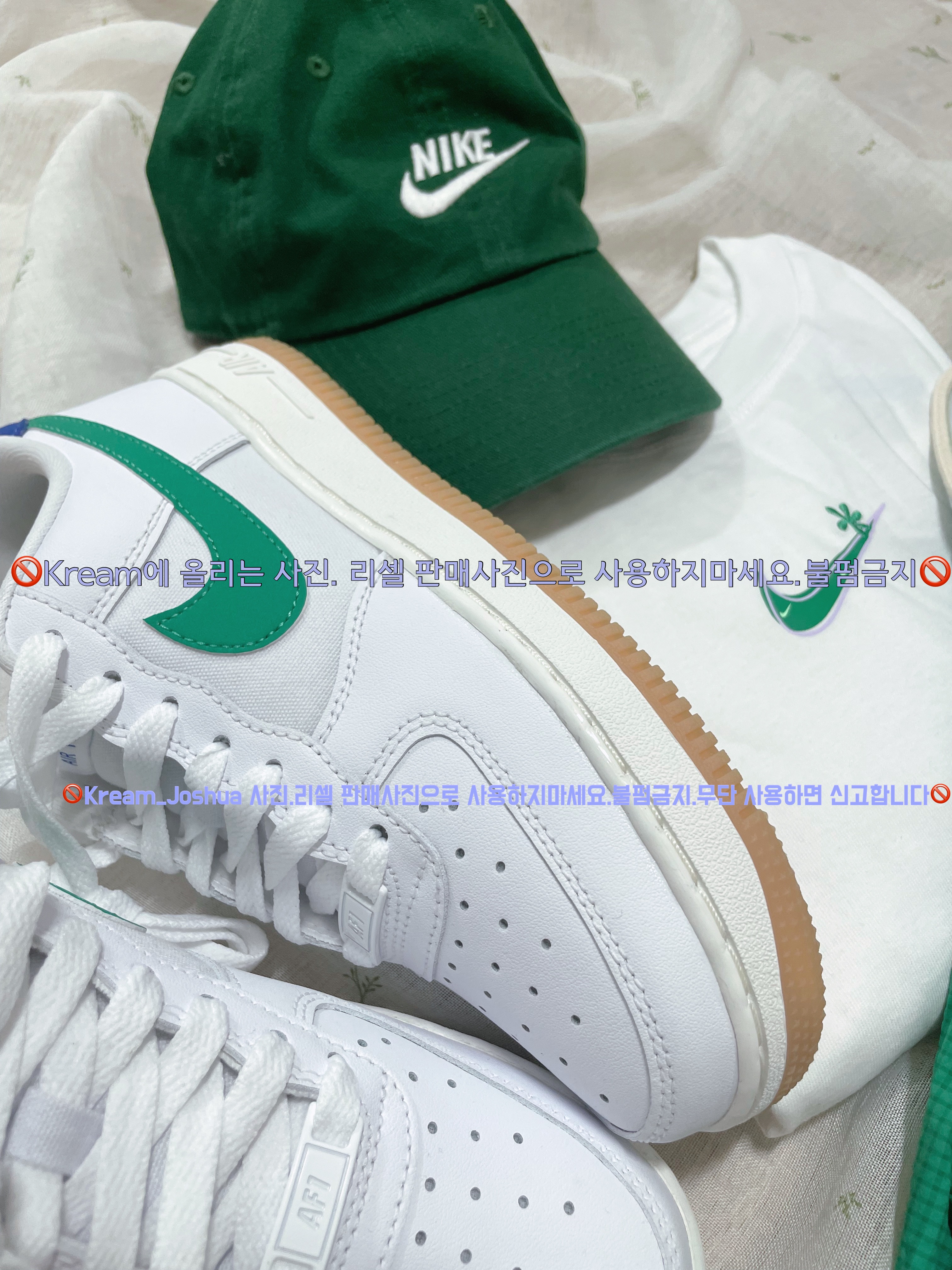 (W) Nike Air Force 1 '07 White Stadium Green, Nike Heritage 86 Futura Washed Cap Gorge Green 착용 스타일 - 4
