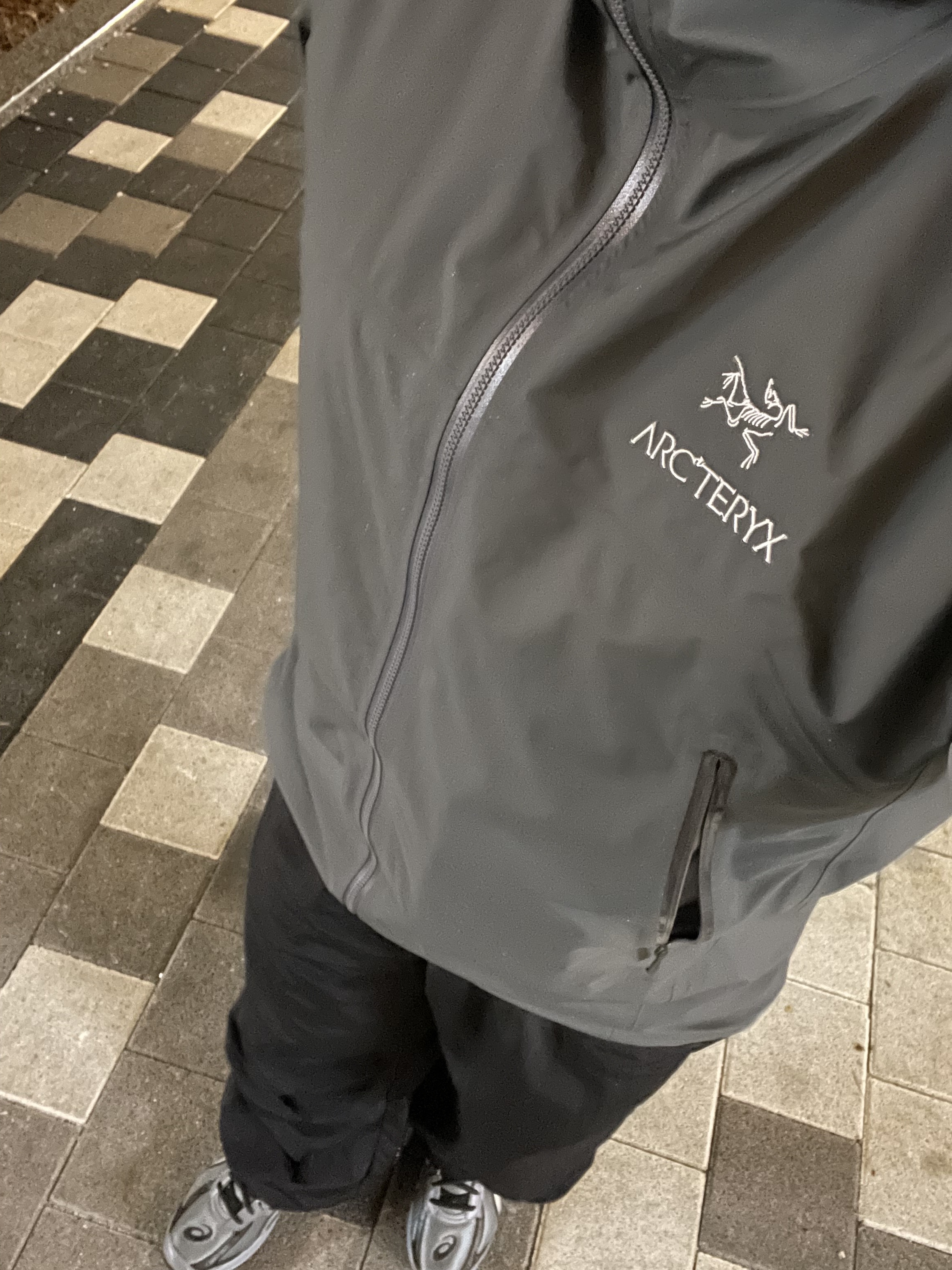 Arc'teryx Beta Jacket Cloud, Asics Jog 100 S Steel Grey - 2E Wide 착용 스타일