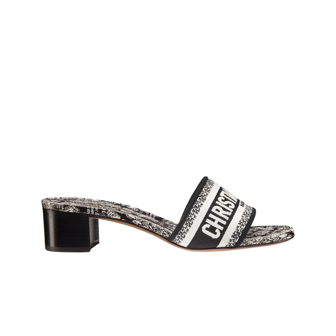 (W) 디올 디웨이 뮬 힐 플랜 드 파리 모티프 자수 코튼 블랙 화이트((W) Dior Dway Mule Heel Plan de Paris Motif Embroidered Cotton Black White) - 1
