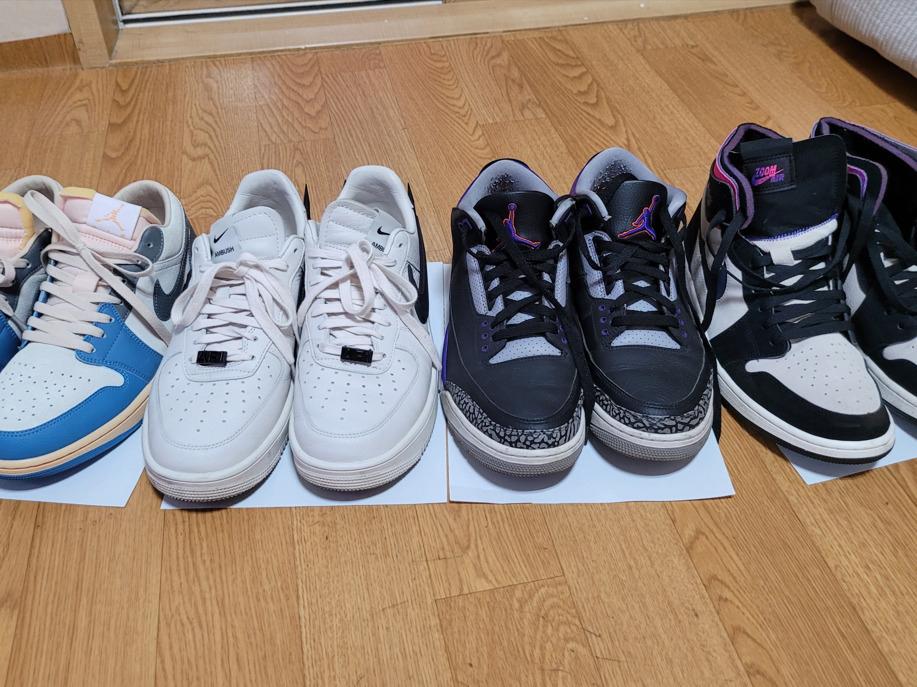 Jordan 1 x Paris Saint-Germain Zoom Air CMFT, Nike x Ambush Air Force 1 Low SP Phantom 착용 스타일