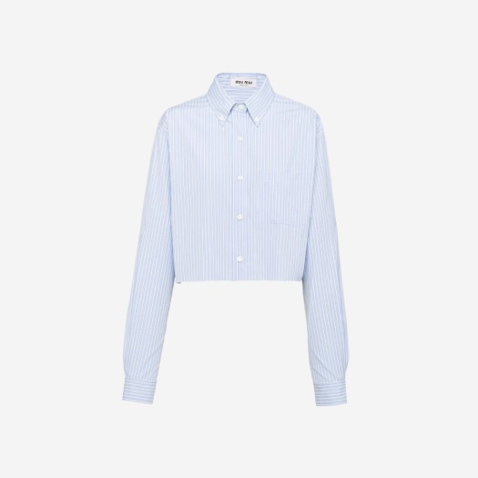 (W) 미우 미우 로고 장식 스트라이프 샴브레이 크롭 셔츠 라이트 블루