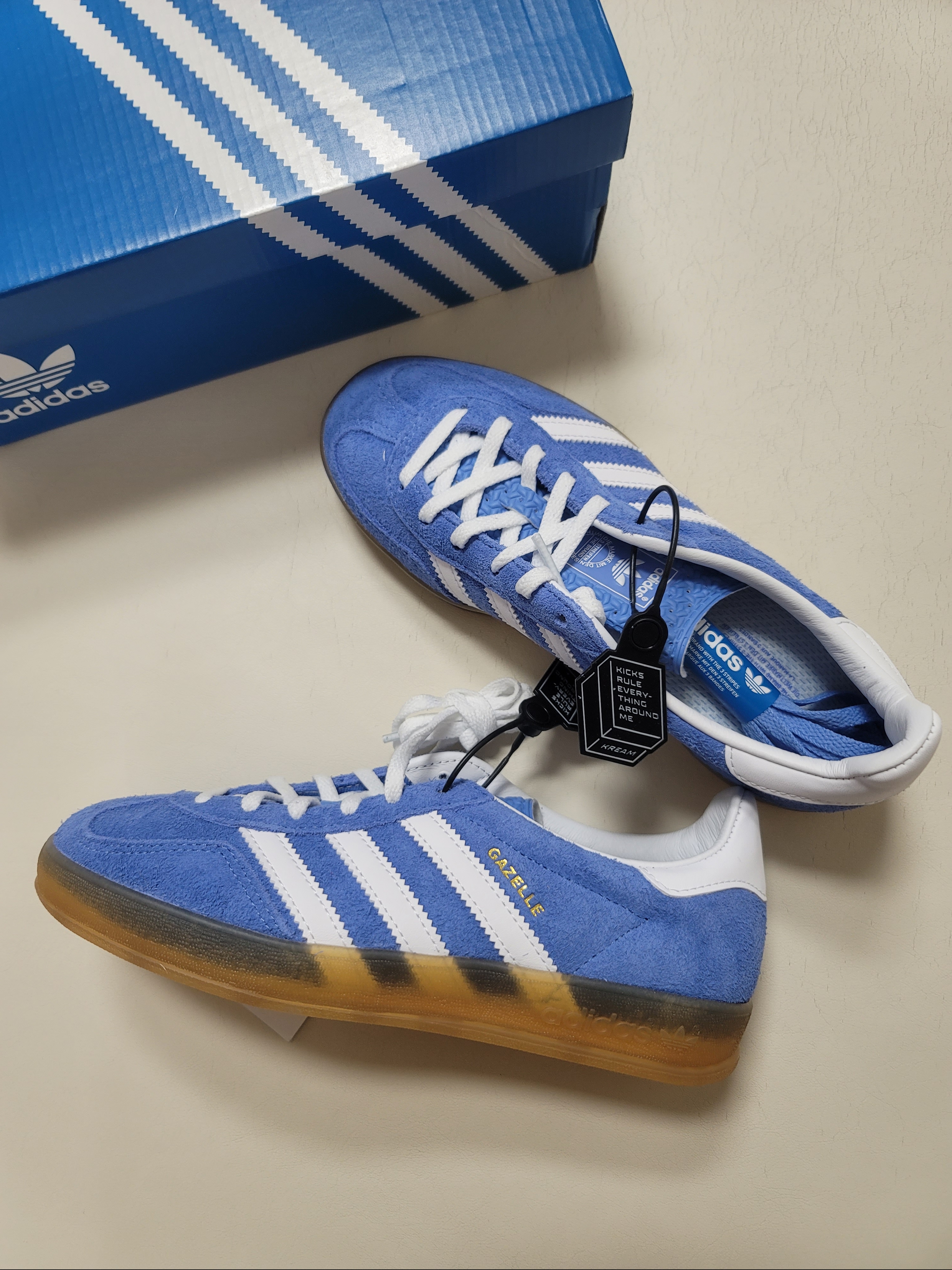 (W) Adidas Gazelle Indoor Blue Fusion Cloud White 착용 스타일 - 1