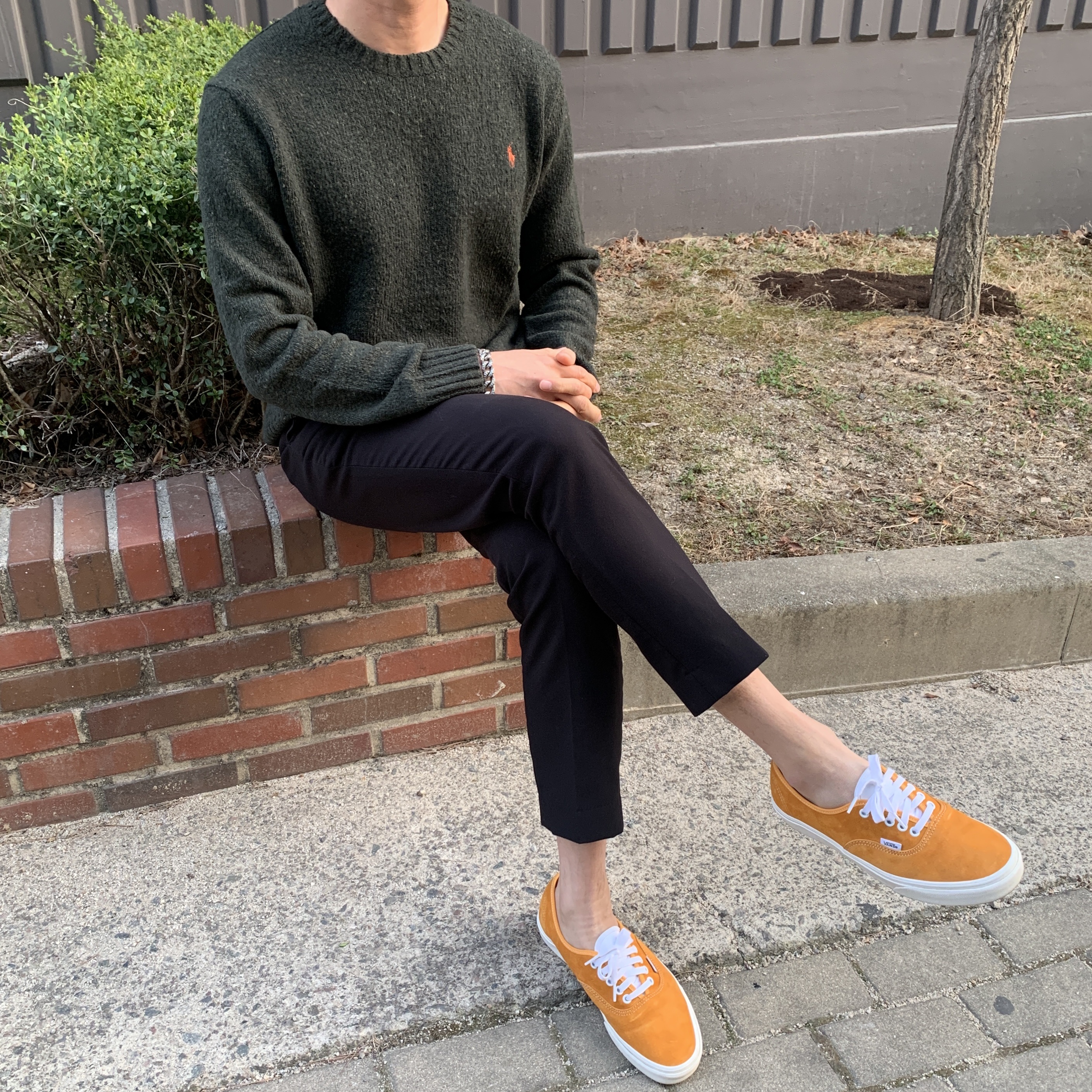Vans Authentic Pig Suede Apricot 착용 스타일 - 2