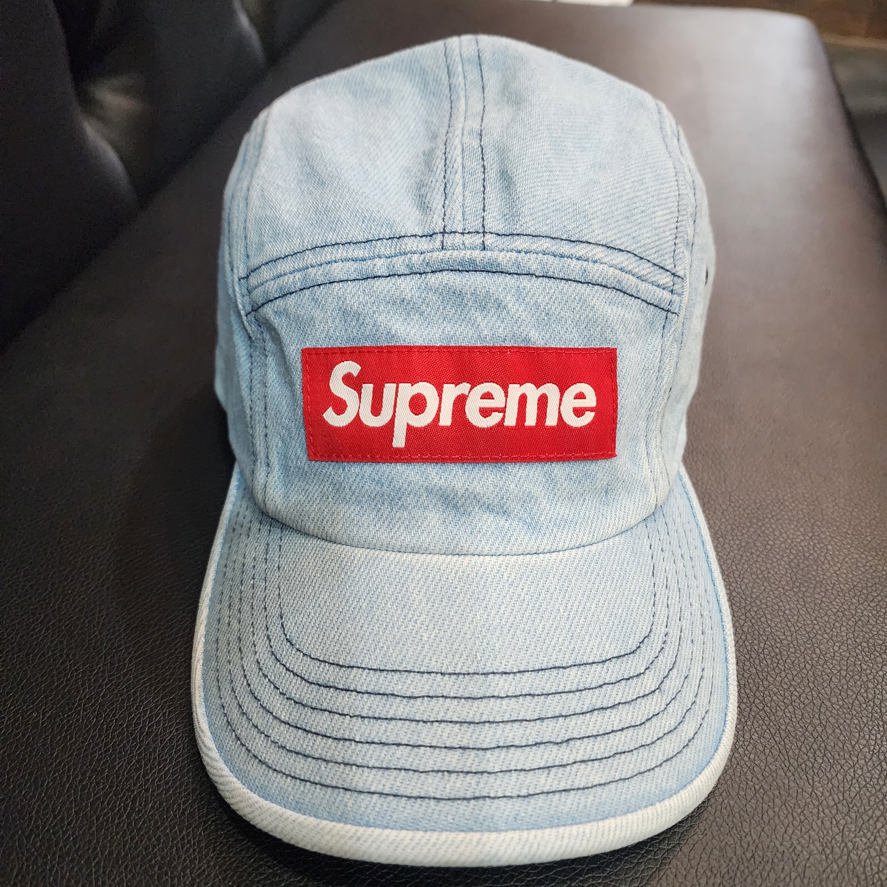 Supreme Denim Camp Cap Washed Blue - 22FW 착용 스타일