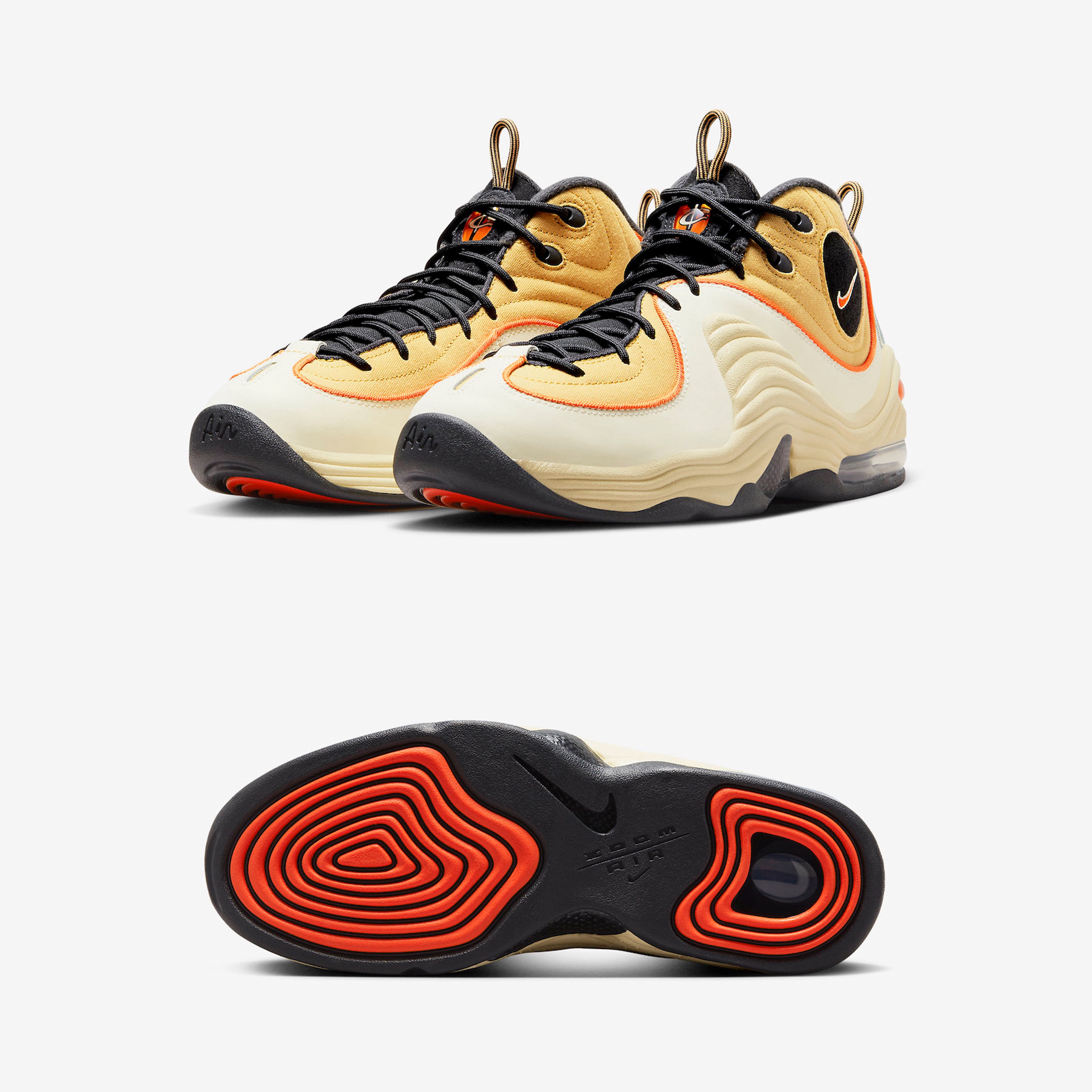 Nike Air Penny II Wheat Gold and Safety Orange 착용 스타일 - 2