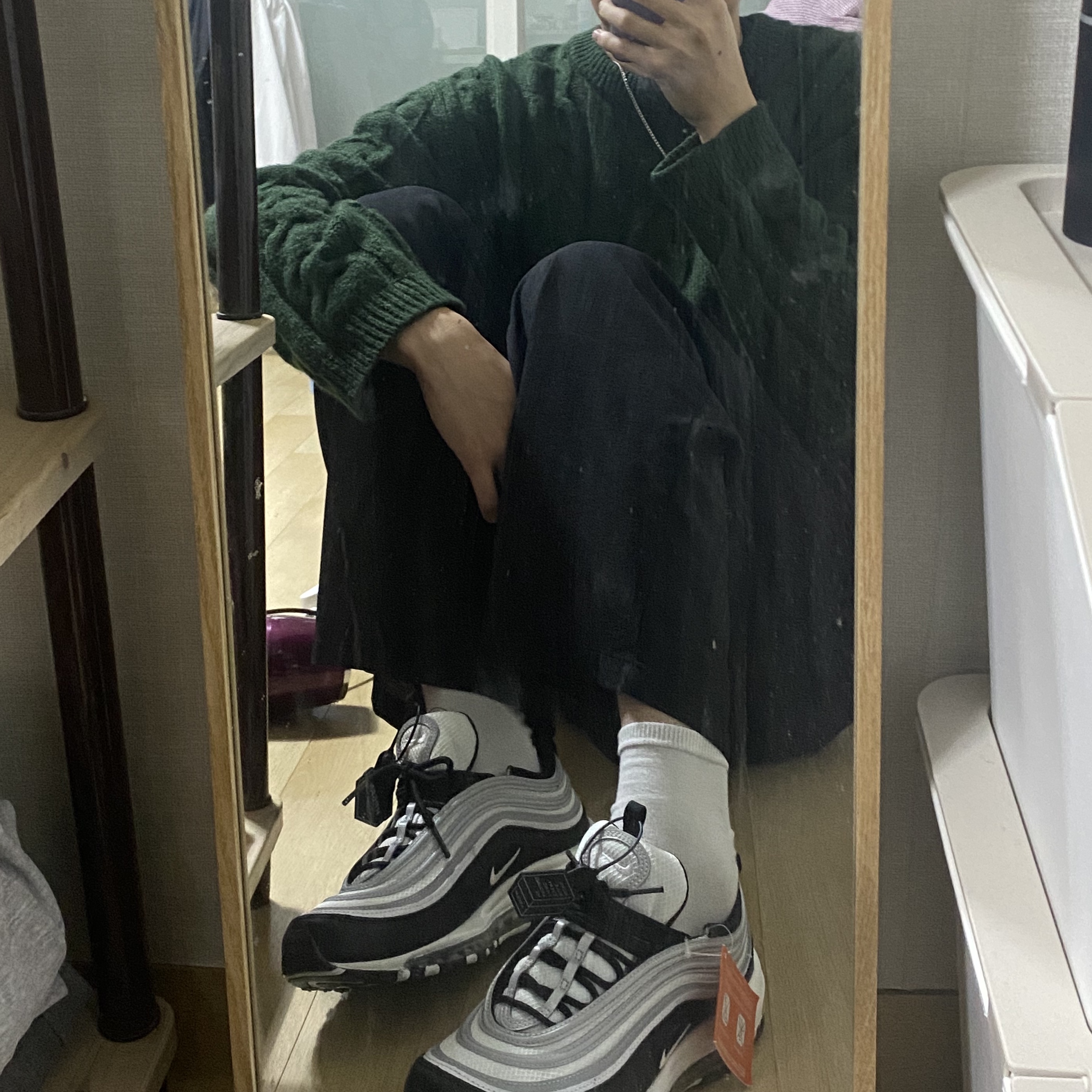 Nike Air Max 97 White Black Silver 착용 스타일