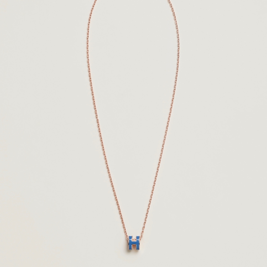 (W) Hermes Mini Pop H Pendant Rose Gold & Bleu Sature 착용 스타일 - 2