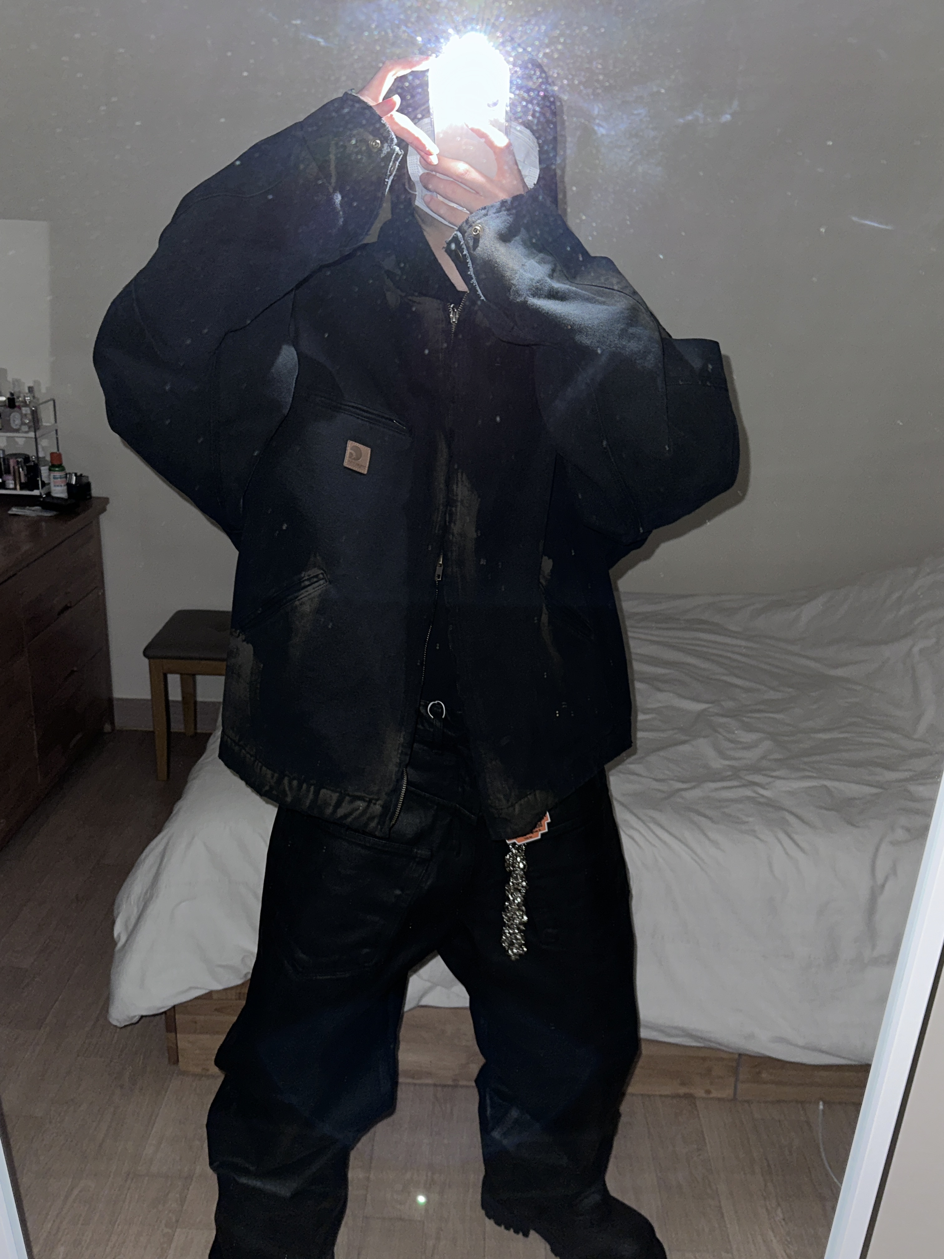 Project G/R Distressed Mud Work Jacket Black, Project G/R Coated Backward Denim Pants Black 착용 스타일 - 2
