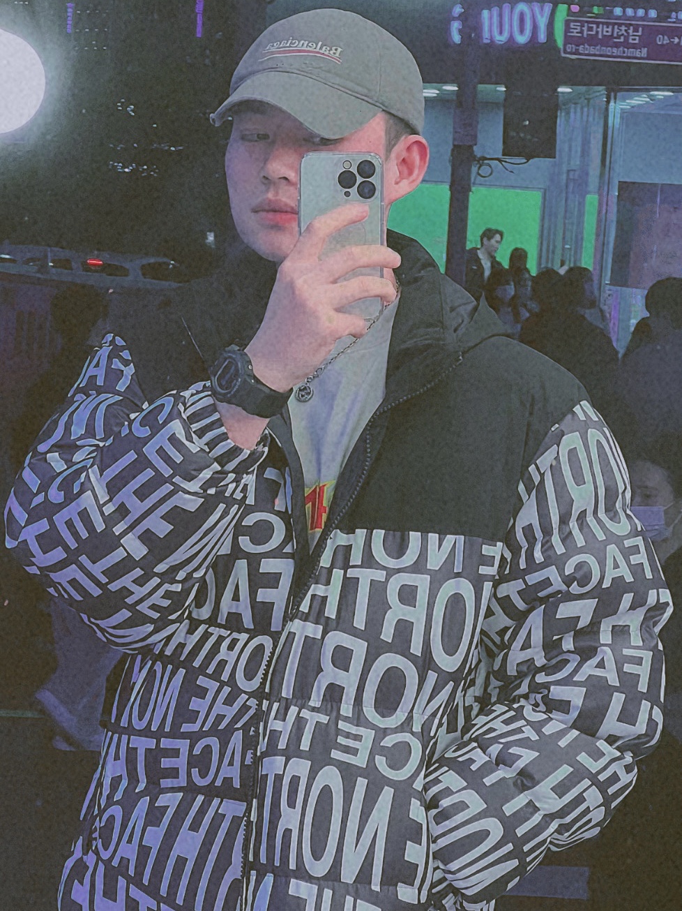 The North Face White Label Novelty Nuptse Down Jacket P Black 착용 스타일