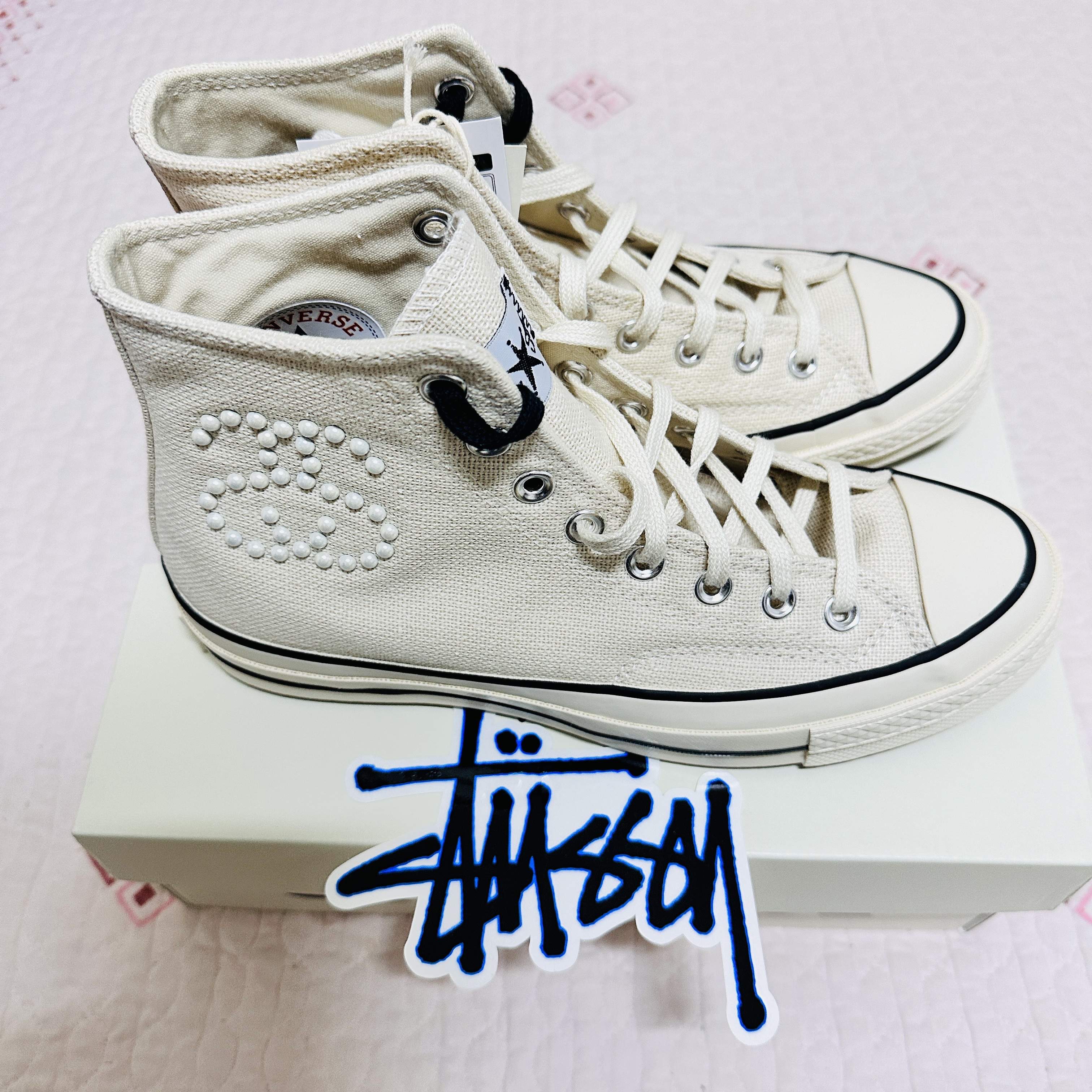 Converse x Stussy Chuck 70 High Natural Ivory 착용 스타일 - 5