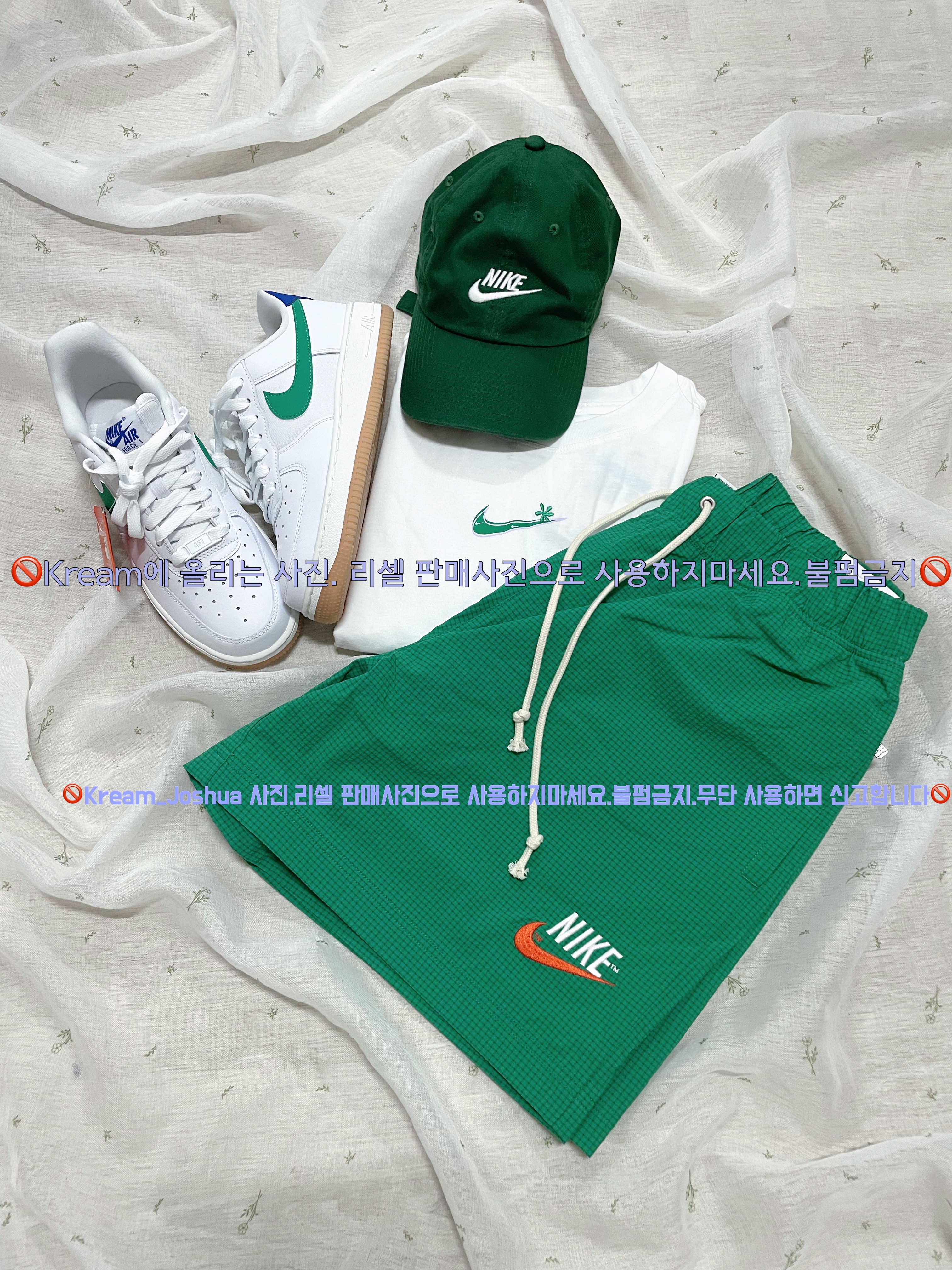 (W) Nike Air Force 1 '07 White Stadium Green, Nike Heritage 86 Futura Washed Cap Gorge Green 착용 스타일 - 3