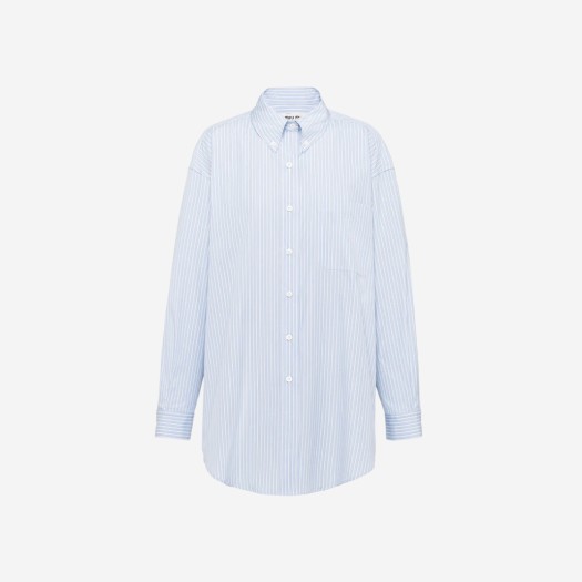 (W) 미우 미우 로고 장식 스트라이프 샴브레이 셔츠 라이트 블루