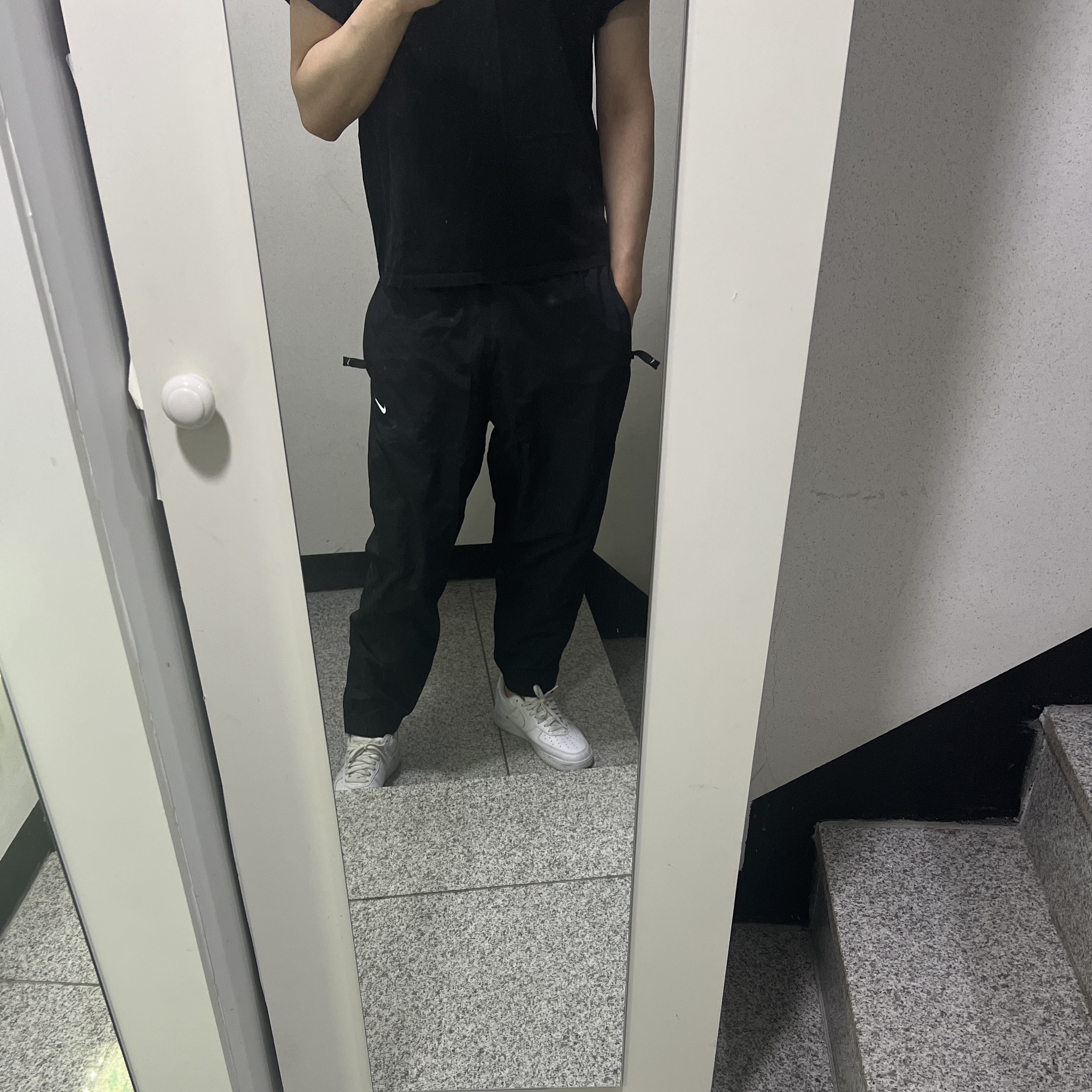 Nike NRG Solo Swoosh Woven Track Pants Black White - Asia 착용 스타일
