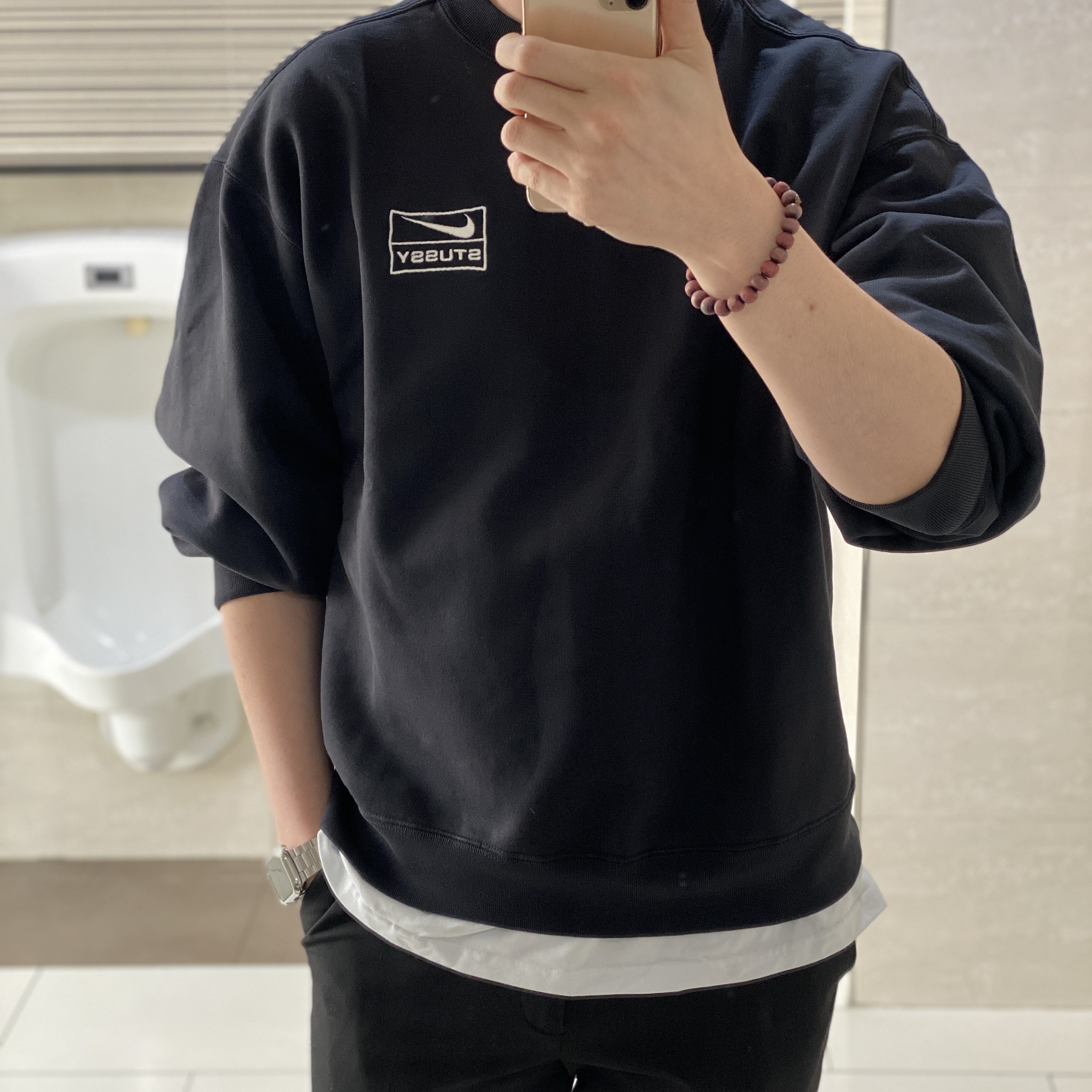 Nike x Stussy NRG Washed Fleece Crewneck Black (DO5310-010) 착용 스타일