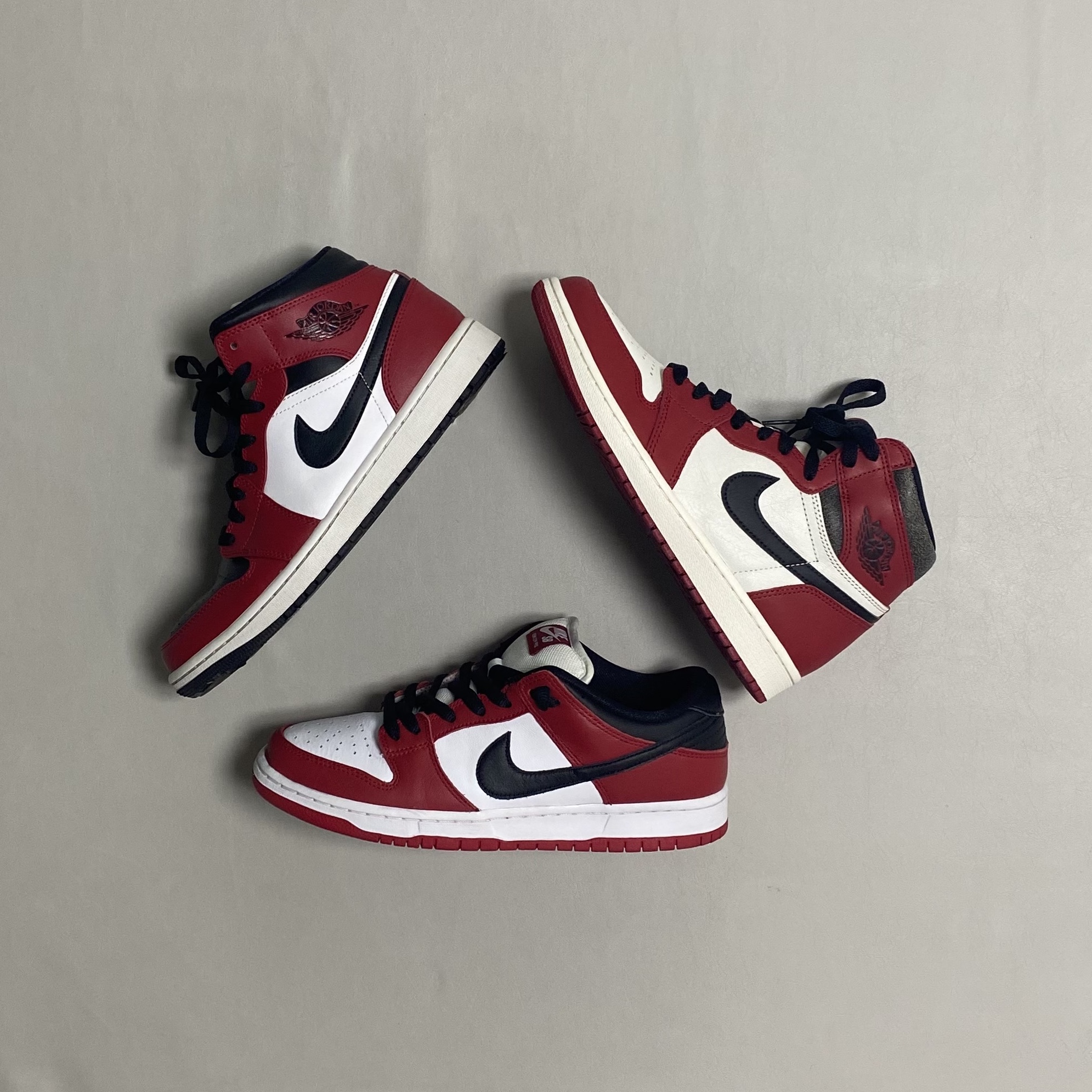 Nike SB Dunk Low Pro Chicago, Jordan 1 Retro High OG Chicago 2022 착용 스타일 - 1