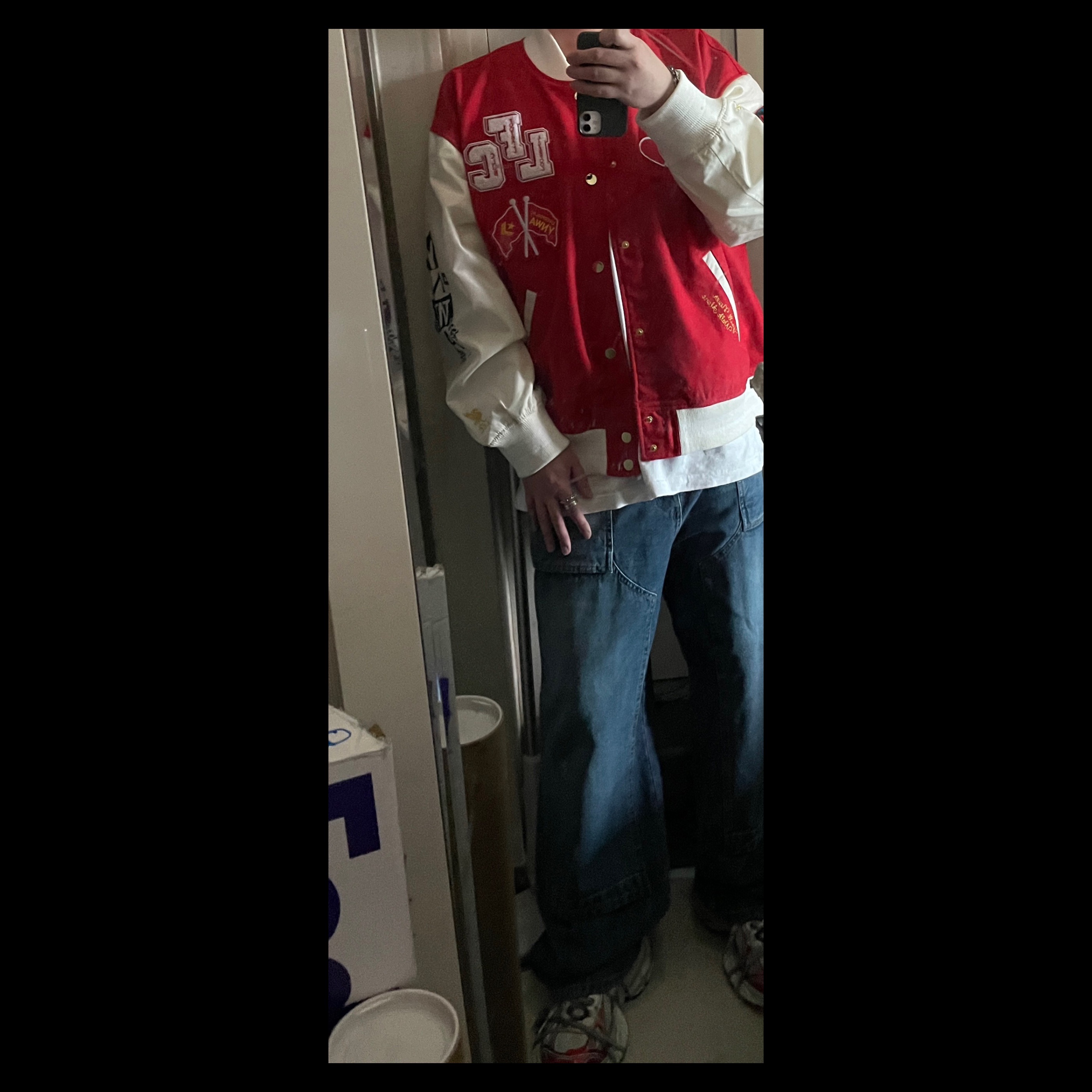 Converse x Liverpool FC Woven Varsity Jacket Tomato, Balenciaga 3XL Sneakers White Red 착용 스타일