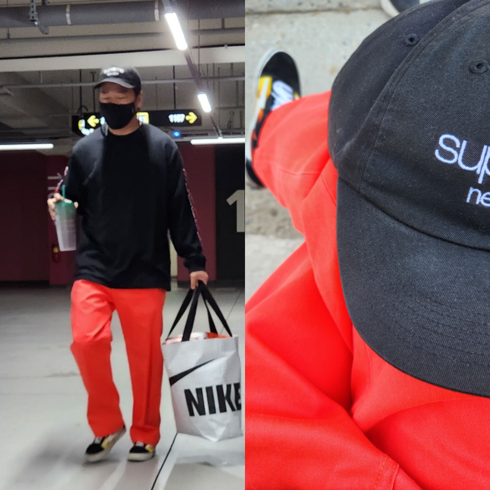 Supreme Cut Out L/S Top Black - 22FW, Supreme Chino Pants Neon Red - 23SS 착용 스타일