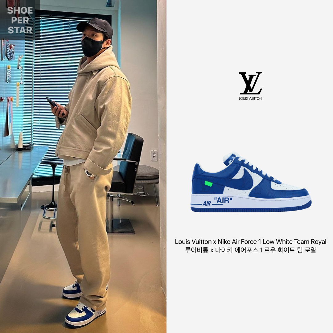 Louis Vuitton x Nike Air Force 1 Low by Virgil Abloh White Team Royal 착용 스타일 - 1