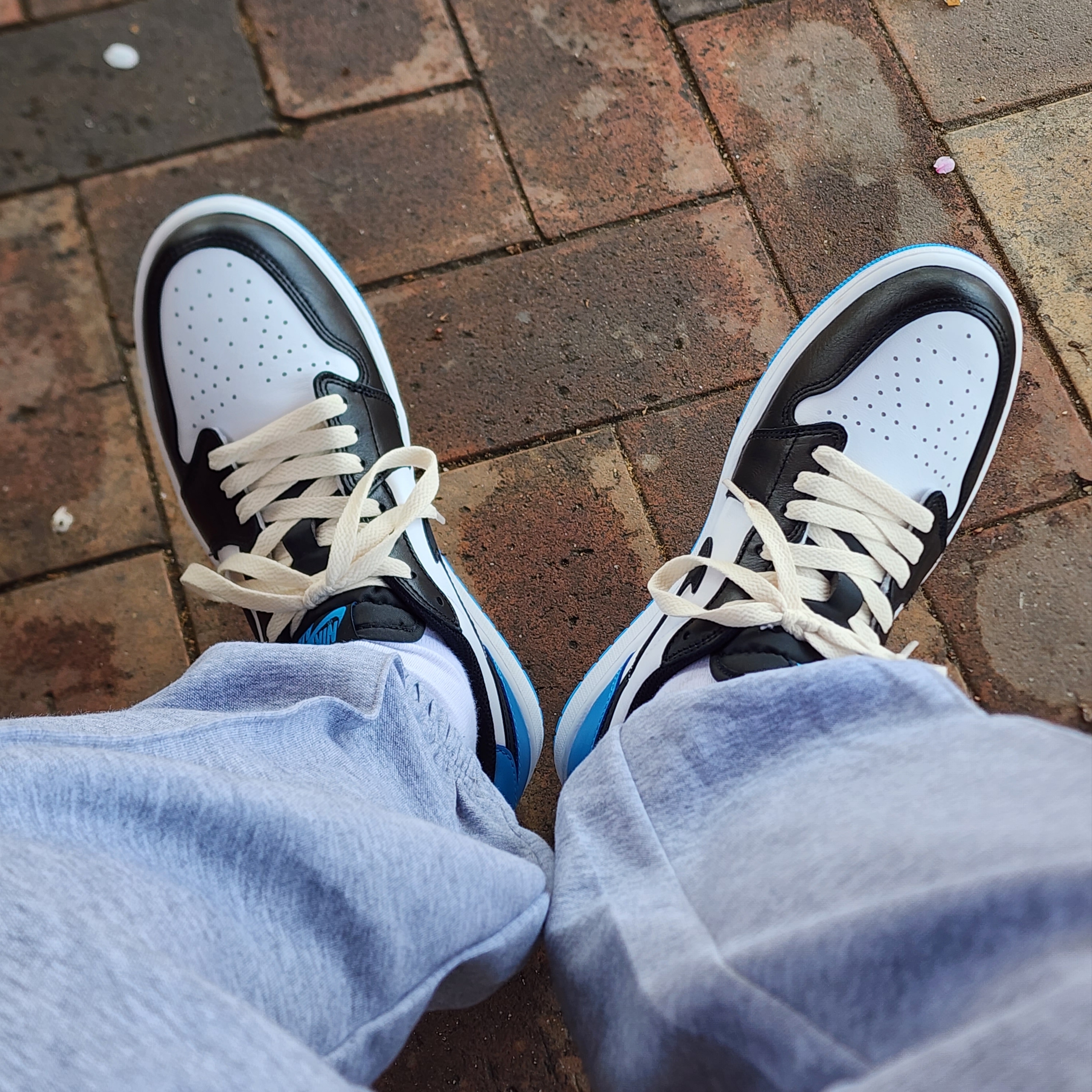Jordan 1 Retro Low OG Black and Dark Powder Blue 착용 스타일 - 1