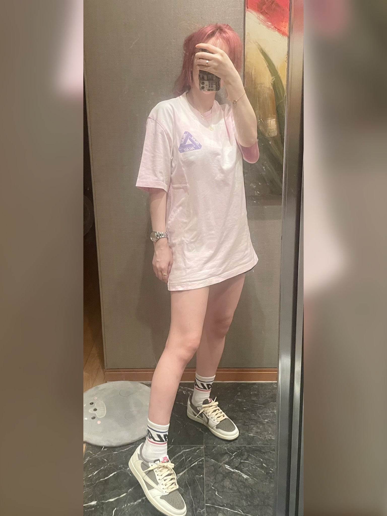 Palace Reacto Tri-Ferg T-Shirt Orange - 23SS, Nike x Off-White Dunk Low The 50 - Lot 35 착용 스타일 - 5