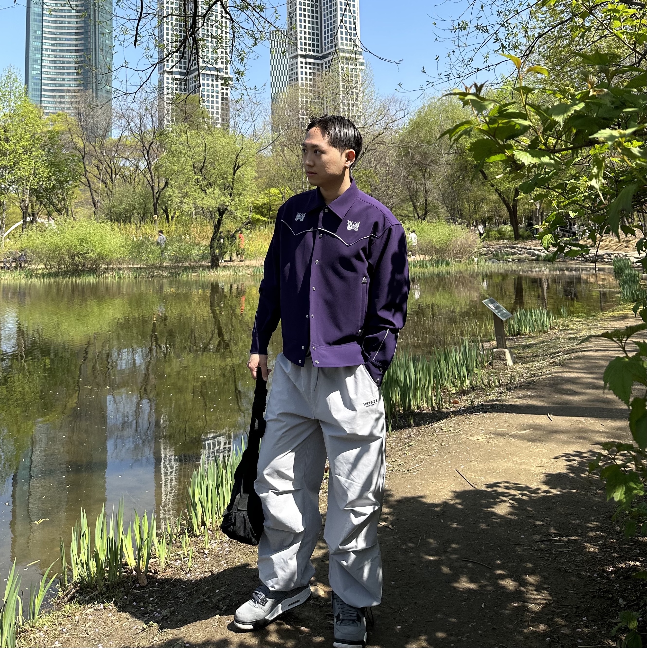 Needles Piping Cowboy Jacket Dark Purple, Jordan 4 Retro Cool Grey 2019 착용 스타일 - 1