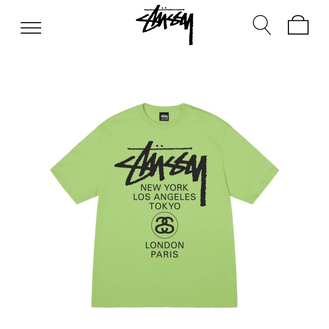 Stussy World Tour T-Shirt Tea 2023, Jordan 4 x Nike SB Retro SP Pine Green 착용 스타일 - 1