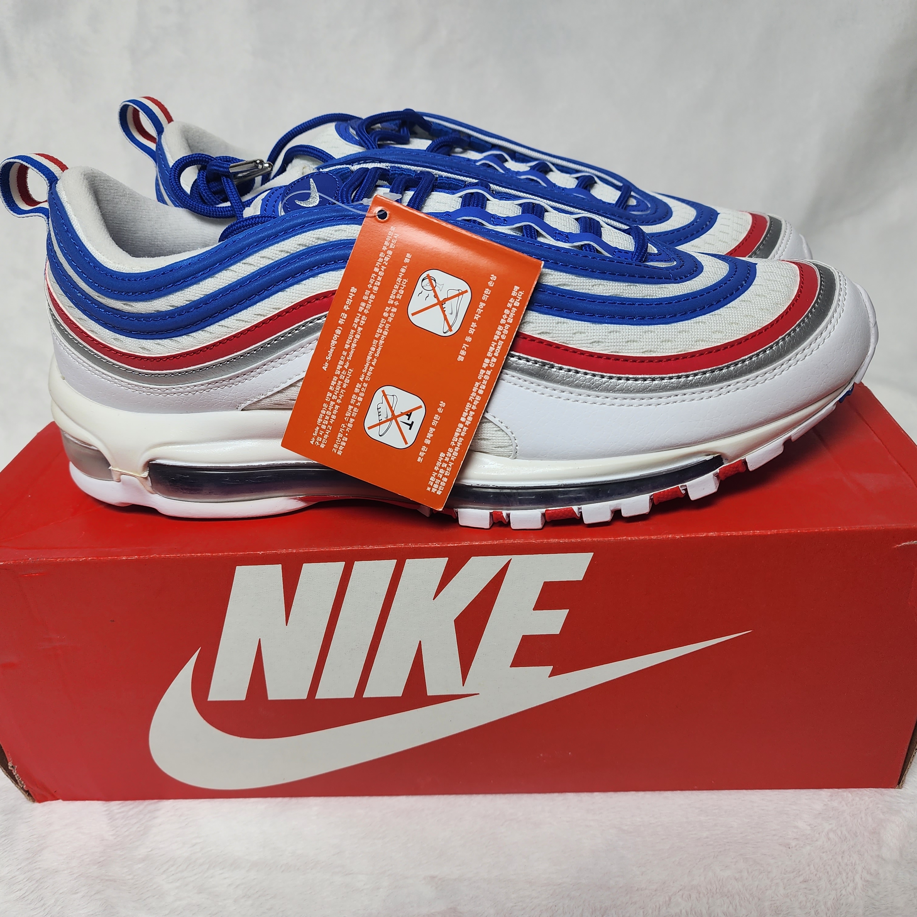 Nike Air Max 97 Game Royal Metallic Silver University Red 착용 스타일