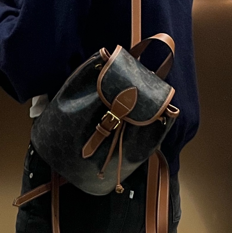 Celine Mini Backpack Folco in Triomphe Canvas and Calfskin Tan 착용 스타일