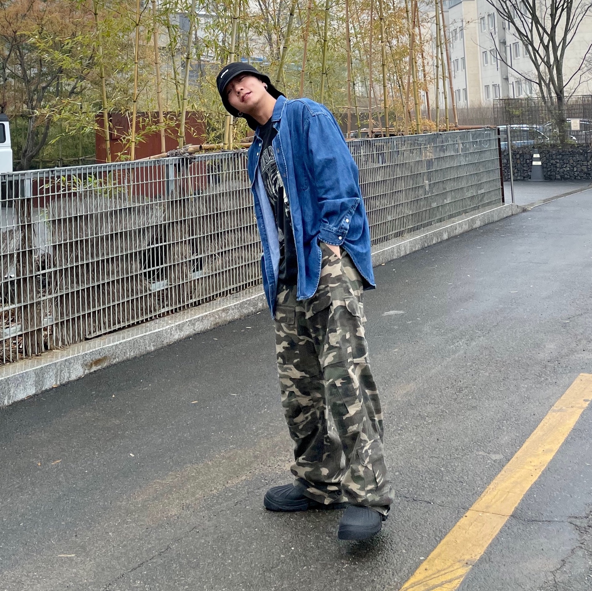Project G/R Tactical Cargo Pants Camo, Project G/R Mind Slaughter Vintage Washeed T-Shirt Black 착용 스타일 - 1